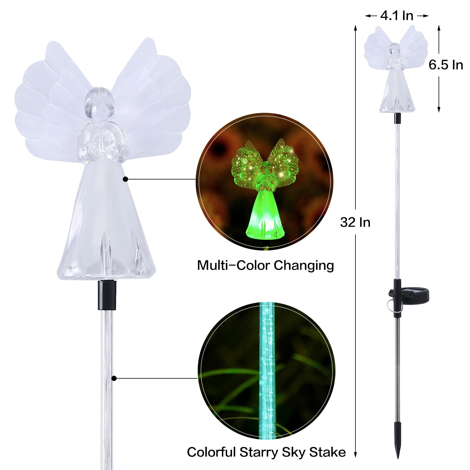 Outdoor Solar Garden Lights,2 Pack Solar Angel Decorative Lights, Ip67 Waterproof Color Changing Led Solar Outdoor Lights,Solar