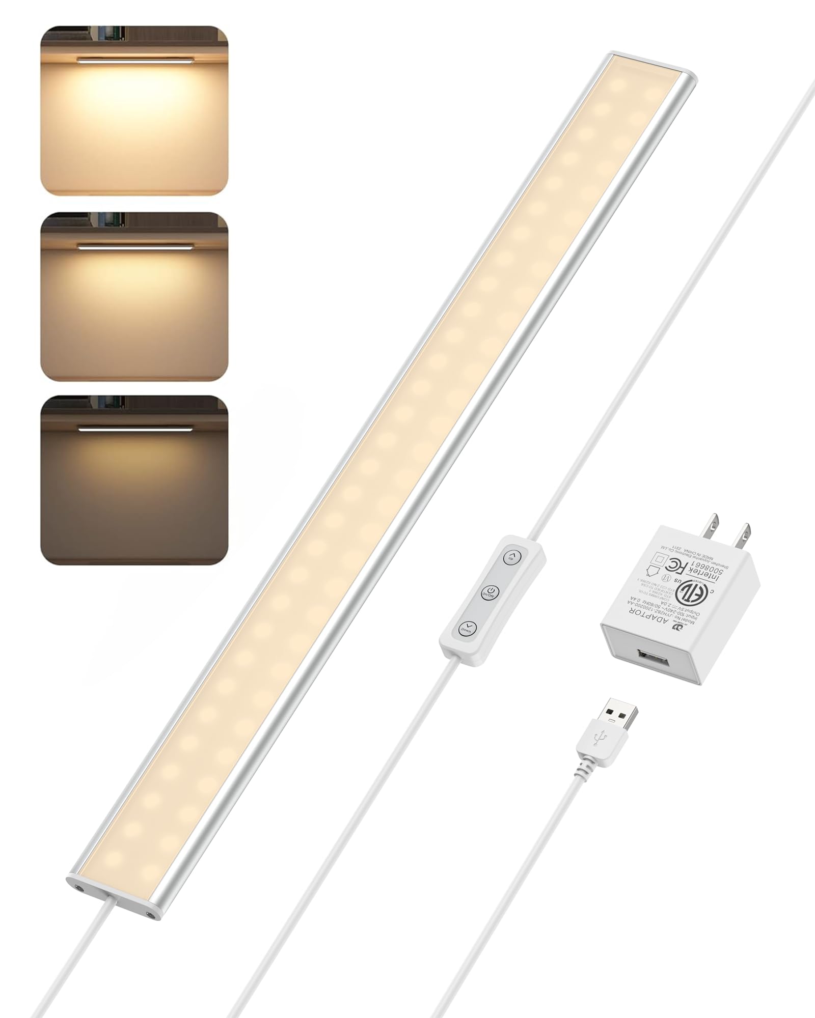 ASOKO Under Cabinet LED Light, 16 Inch, Dimmable 3000K Warm White, Aluminum, Model UNO-PRO-UT