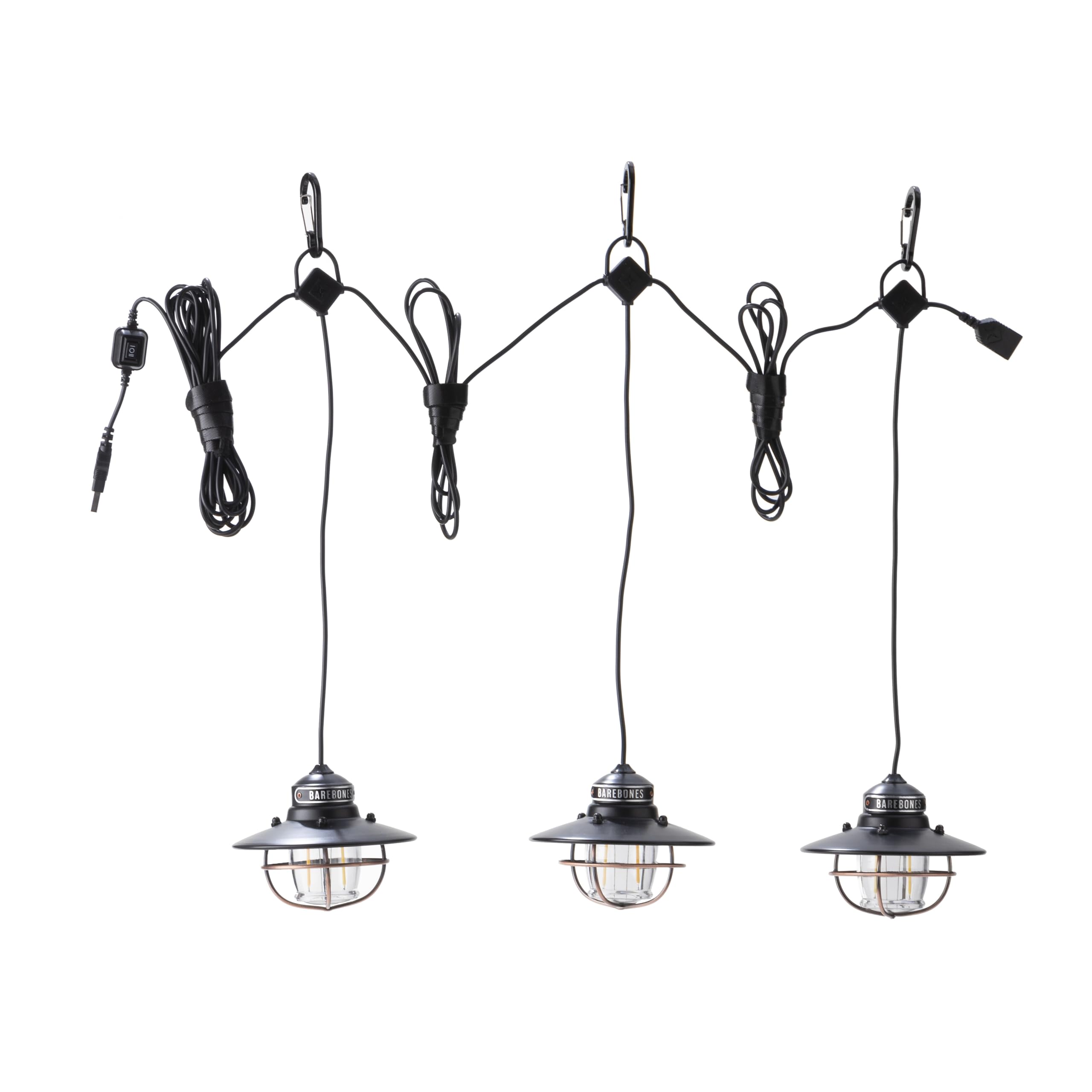Barebones Edison Pendant String Lights - Antique Bronze, 3 Edison-Style Led Bulbs With 10-Foot Cord, Energy-Efficient Outdoor La