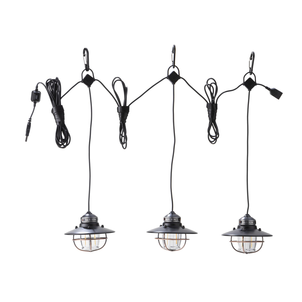 Barebones Edison Pendant String Lights - Antique Bronze, 3 Edison-Style Led Bulbs With 10-Foot Cord, Energy-Efficient Outdoor La