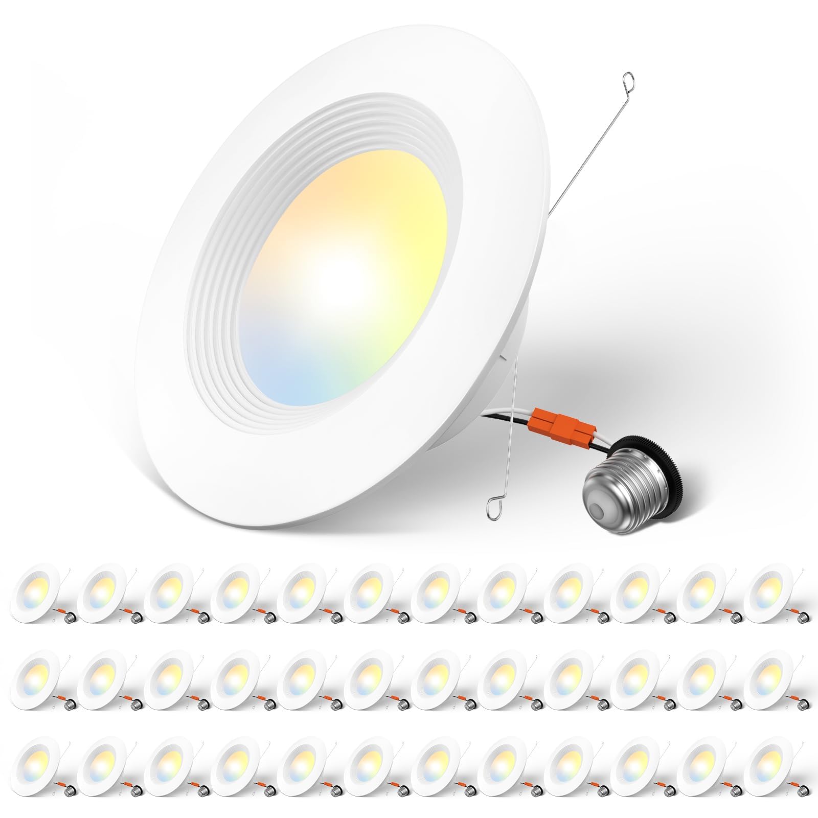 Amico 5/6 Inch 5Cct Led Recessed Lighting 36 Pack  Dimmable  Ic Rated  12.5W=100W  950Lm Can Lights With Baffle Trim  2700K/3000K/4000K/5000K/6000K Selectable  Retrofit Installation  Etl & Fcc