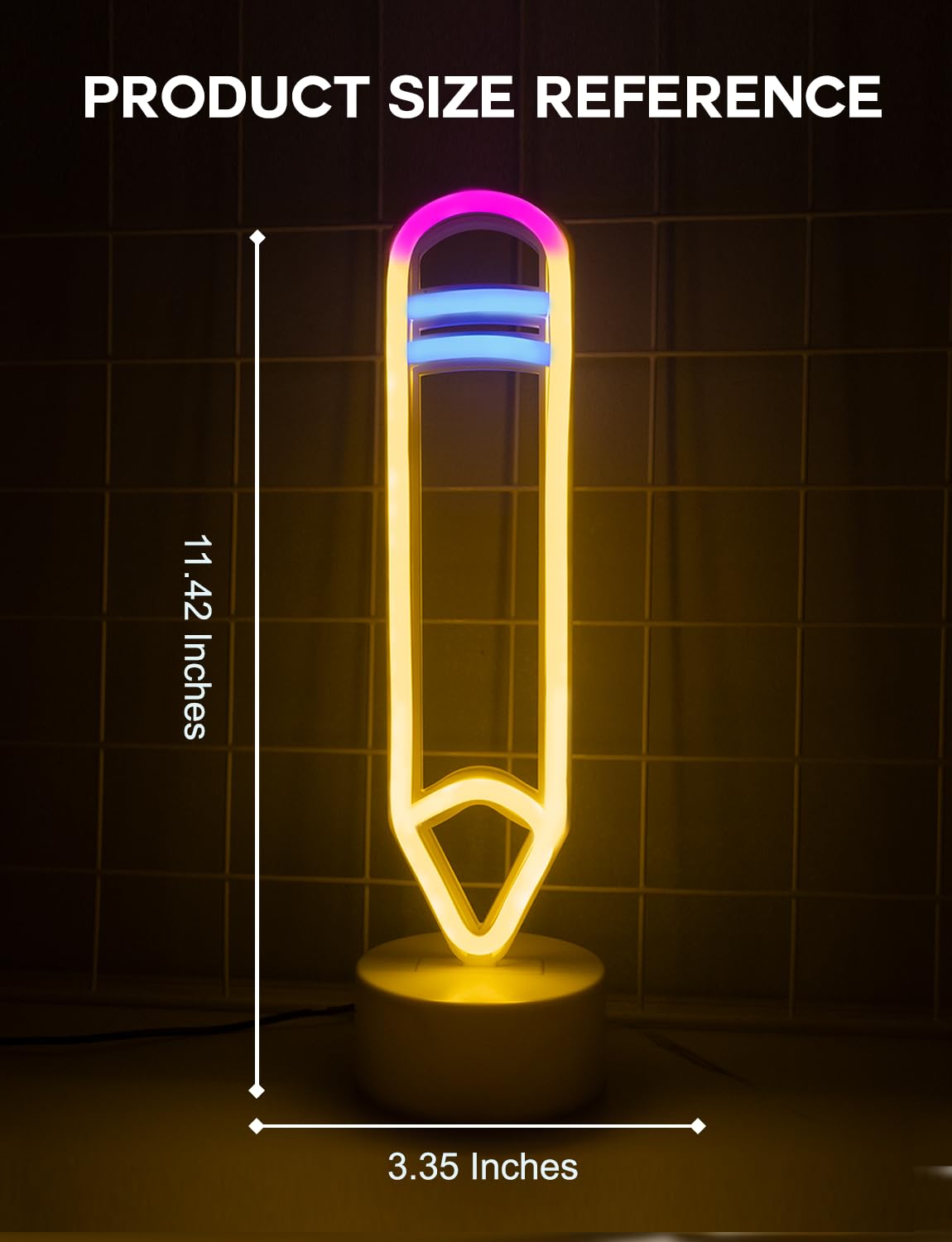 LEBURRY Pencil LED Neon Sign - USB/Battery Powered Desk Lamp for Bedroom, Study Room, Game Room - White Plastic Model