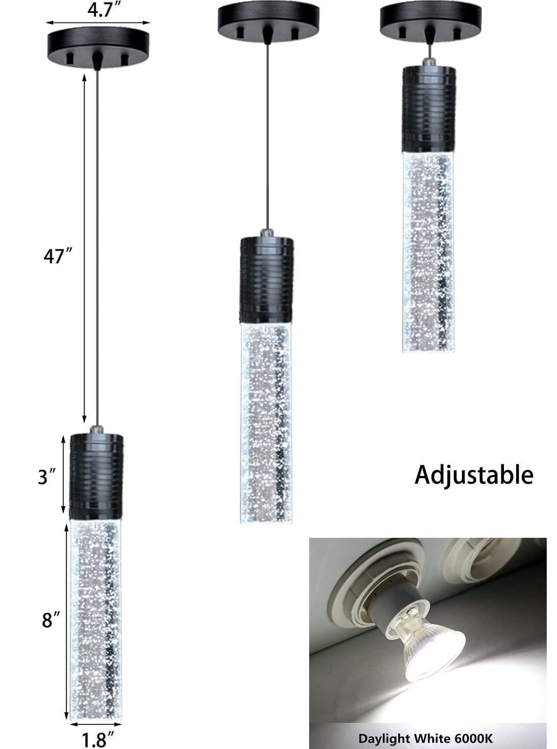 3 Lights Independent Kitchen Island Dining Room Lights Black Pendant Light Fixtures Linear Chandeliers 3 Pendant Lights For Kitchen Island Modern Pendant Light Fixtures, Day Light Bulbs Included