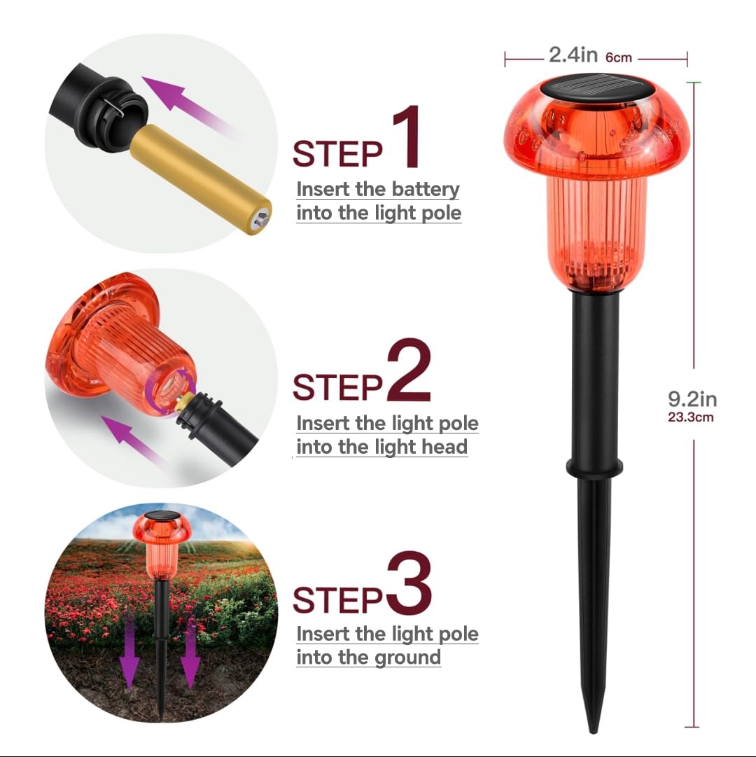 COZY-PAVILION Halloween Solar Pathway Lights, 4-Pack Red LED, Waterproof Mushroom Design, Model SLRO-112-7S4