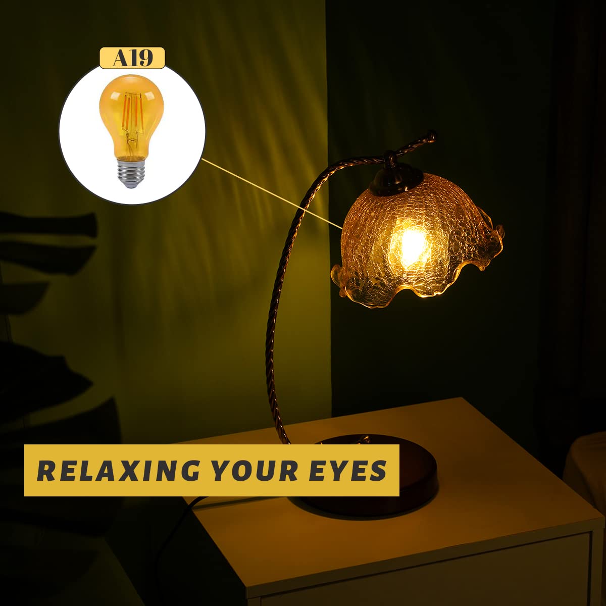 Kinur Led Edison Bulbs, 60 Watt Light Bulbs Replacement 6W 2000K E26 A19 Amber Soft Light Bulbs Warm Light Bulb For Bedroom, Hea