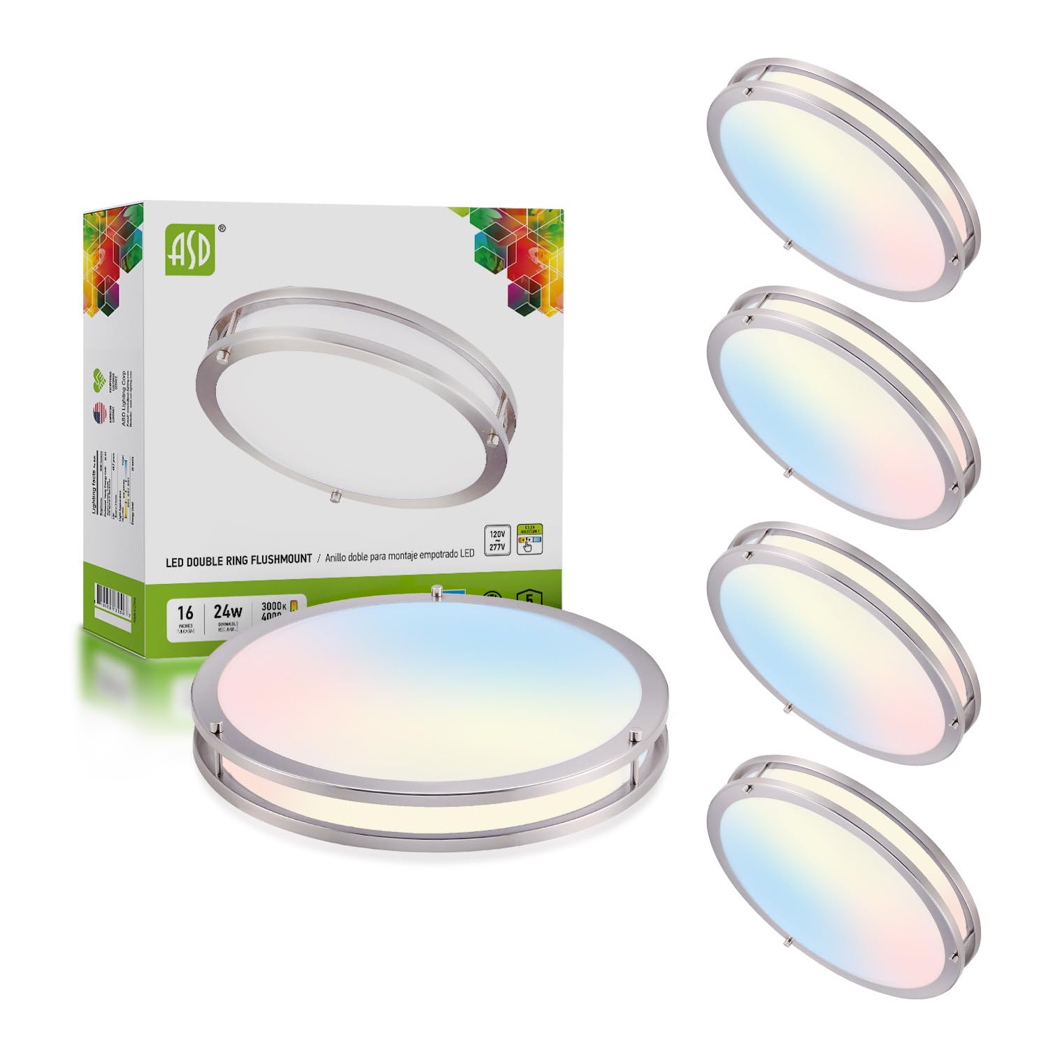 ASD LED 16 Inch Round Flush Mount Light Fixture | 24W 2150LM 3000K-5000K 100-277V | 3CCT, Dimmable, Energy Star, ETL Listed | Cl