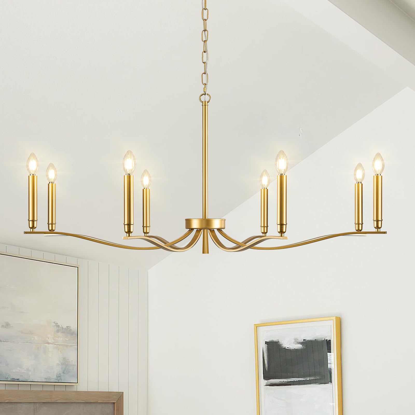 Fookchak Gold Chandeliers For Dining Room  8-Light Brass Chandelier Light Fixture Over Table Modern Candle Chandelier 44In Master Bedroom Chandeliers Lighting For Entry Foyer Bathtub Living Room