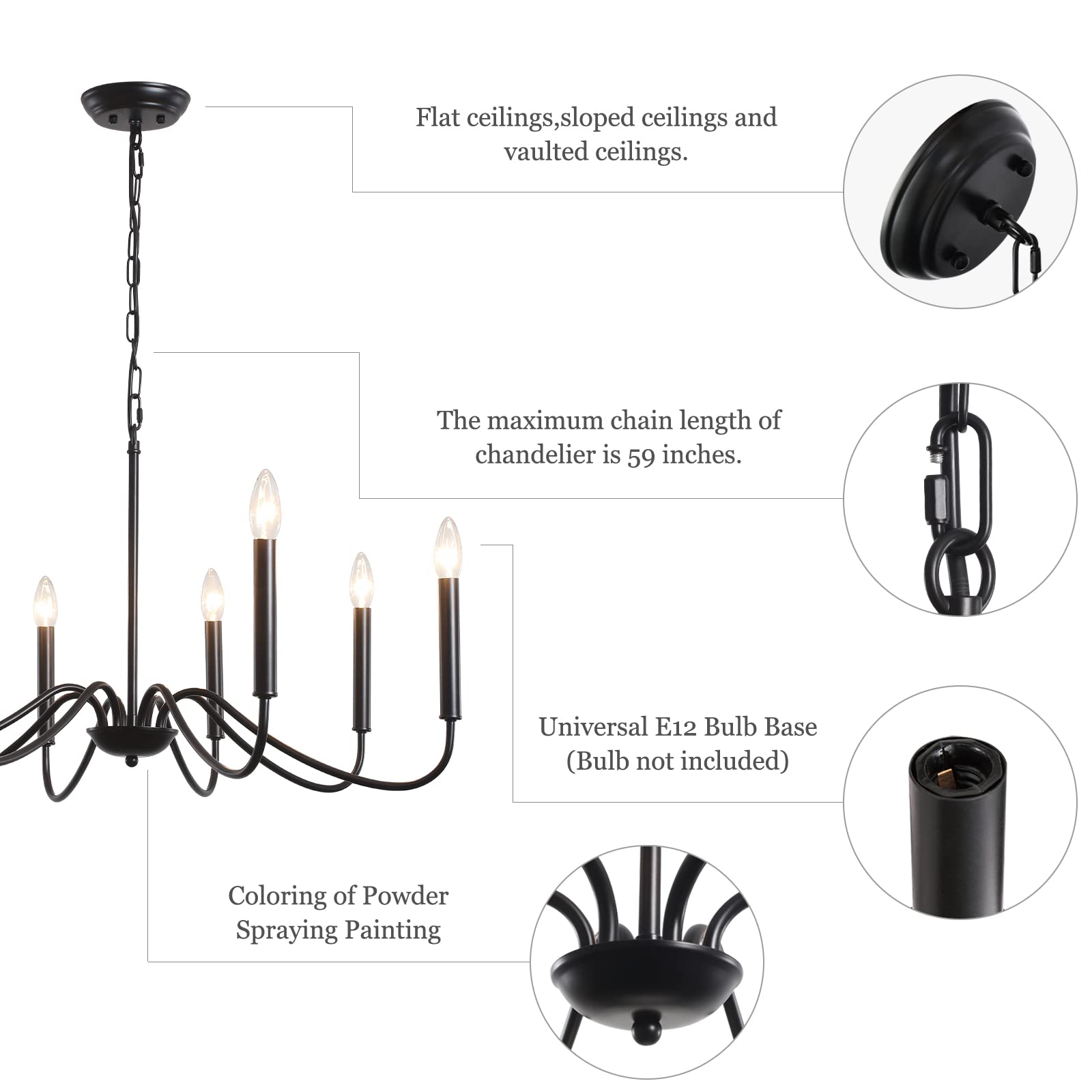 Generies Black Farmhouse Chandelier 8 Lights,Modern Industrial Iron Pendant Lighting, Classic Rustic Candle Ceiling Light Fixtur