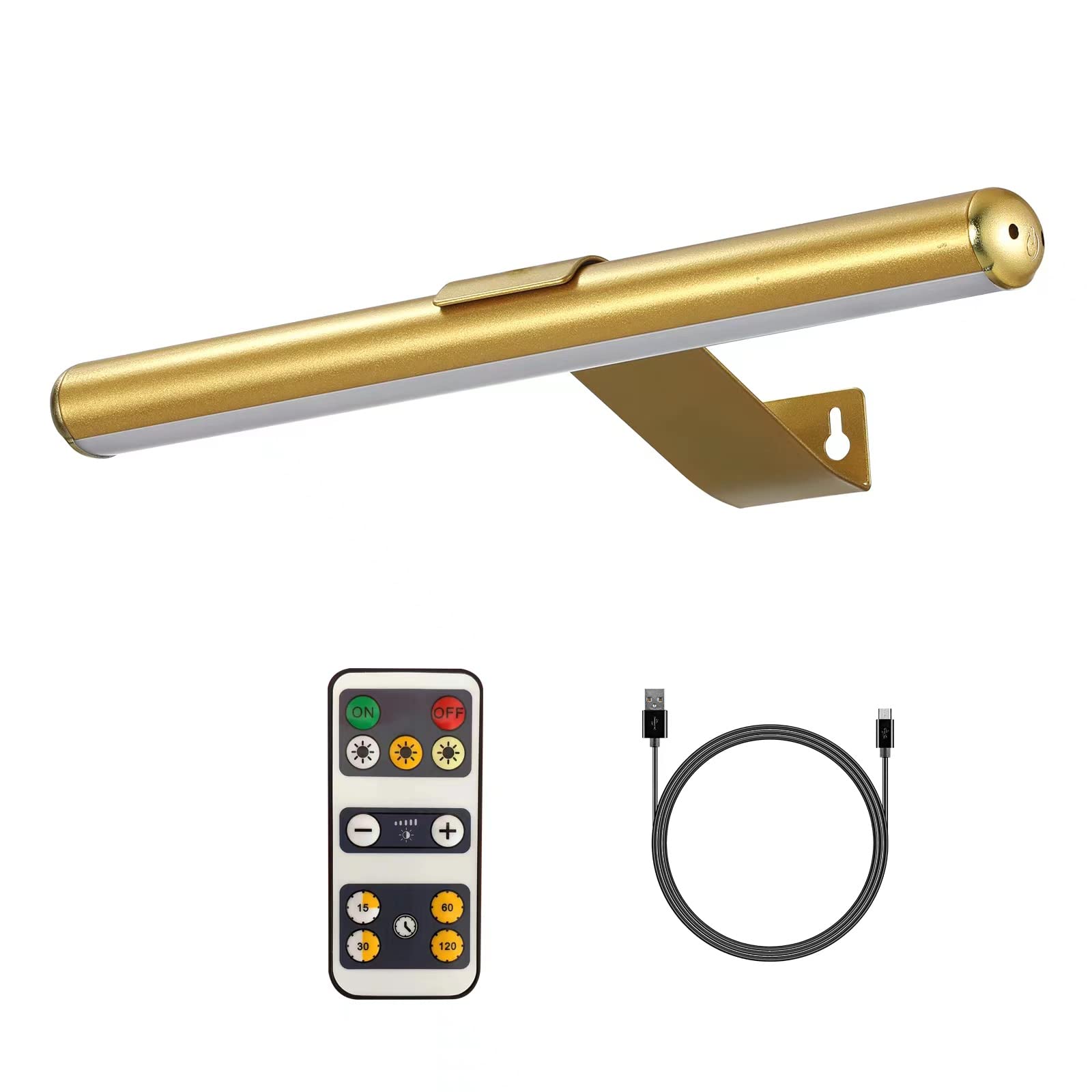 Vigmoj Wireless Picture Light Battery Operated,Rechargeable Painting Light With Remote Control, Metal Art Light Display Lamp,3 Modes,Dimmable Dartboard Light With Timer For Frame Gallery,300Lm, Gold