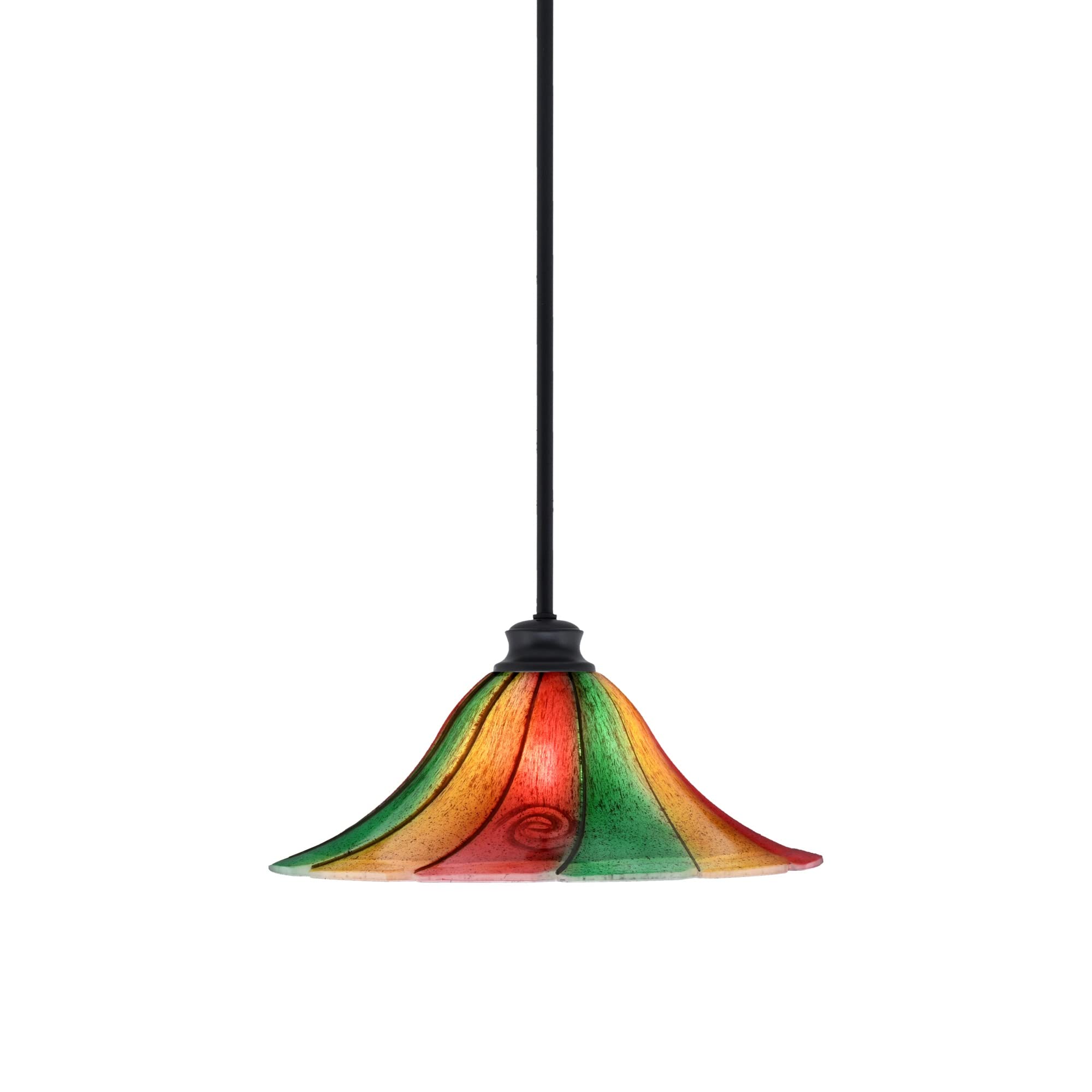 Toltec Lighting Stem Pendant with Hang Straight Swivel Shown in Matte Black Finish with 16&quot; Mardi Gras Glass
