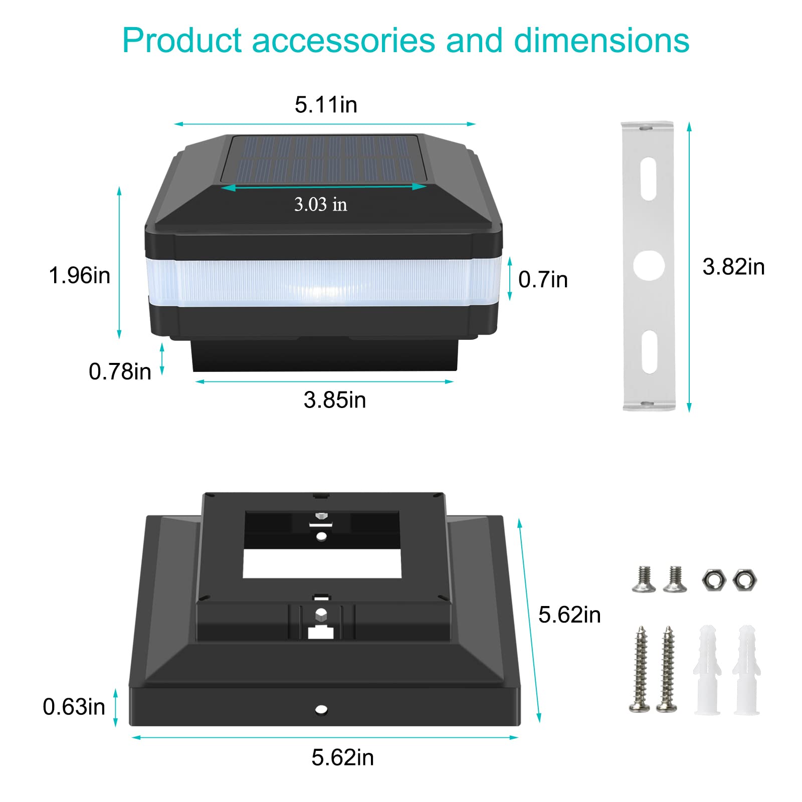 Sumaote Solar Post Lights - 160LM, 52 LED, IP65 Waterproof, 6000K White, Fits 4x4 5x5 6x6 Posts,