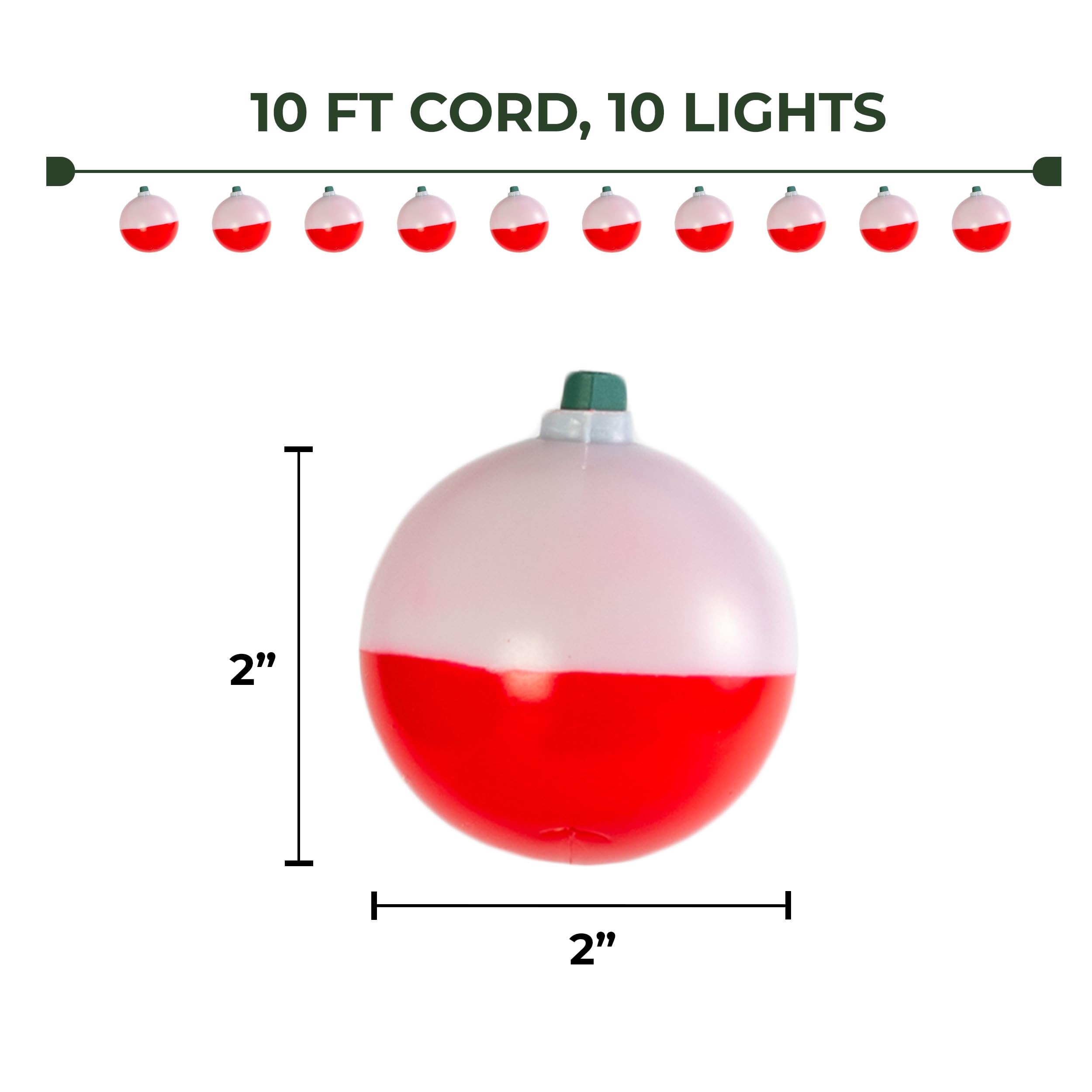 Rivers Edge Products Bobber Led String Lights, 10-Bulb Decorative Fairy Lights With 2 Extra Bulbs, 10Ft Hanging Lights For Bedro