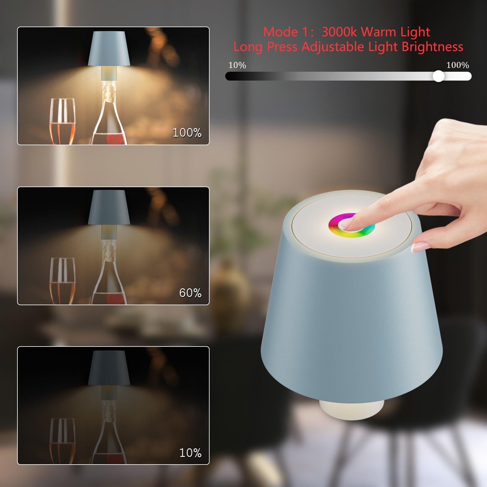 Howskys 2 Pack Led Dimmable Bottle Lamp 3000K+Rgb, Ip54 Wireless Bottle Lamp For Indoor And Outdoor, 5500 Mah Rechargeable Bottl