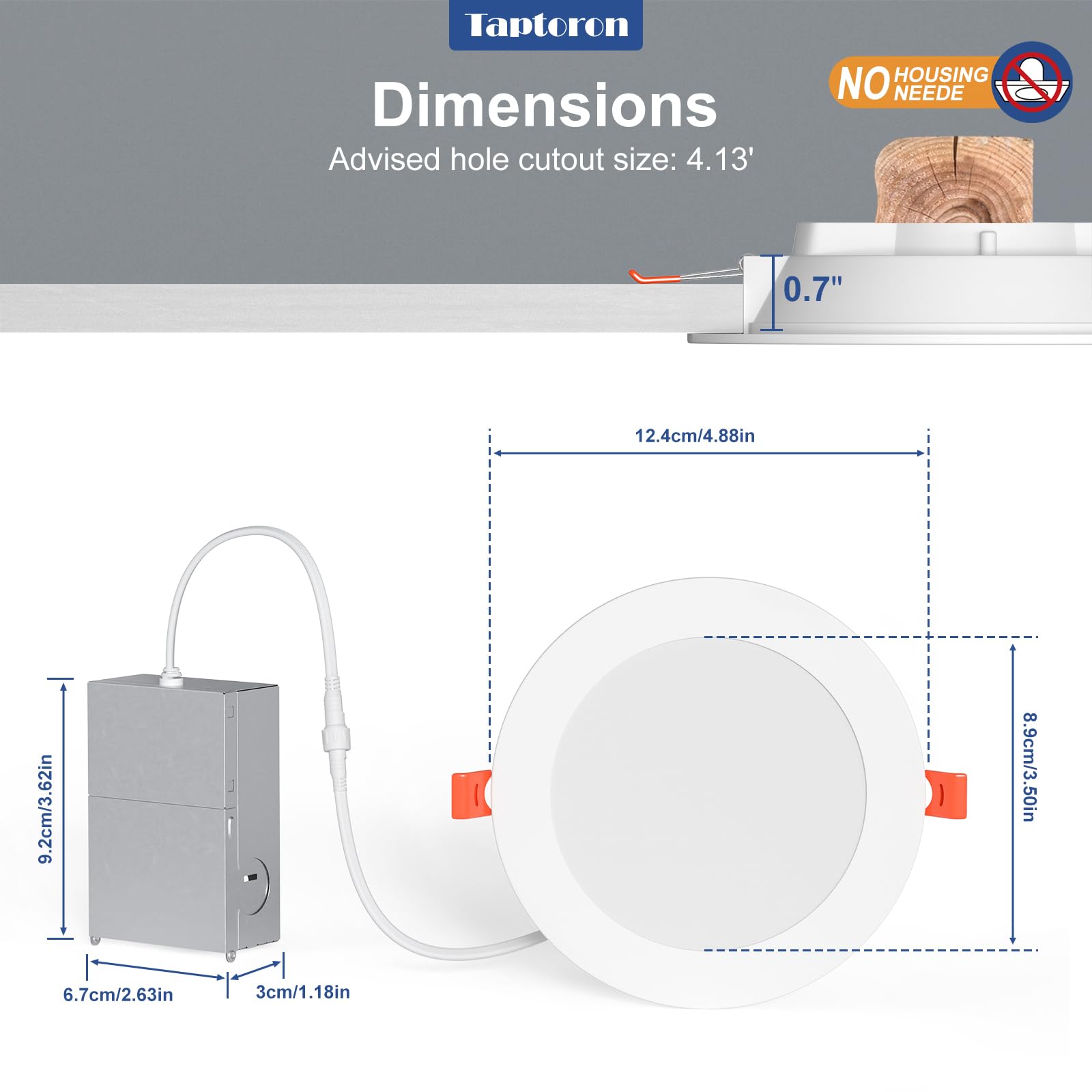 Taptoron 4 Inch RGBCW Canless LED Recessed Ceiling Light, 12W 1080LM, Dimmable with Remote Control, Model TD4C001, 1