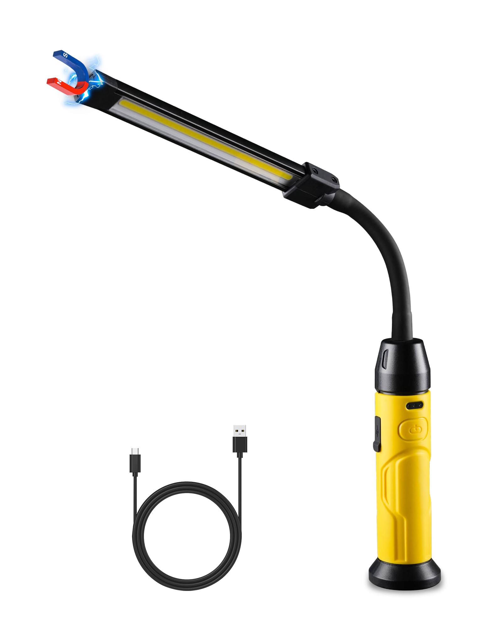 Napatyre Magnetic LED Work Light Rechargeable,1000LM Flexible Gooseneck Magnetic Flashlight with Top & Base Magnets, Portable Me