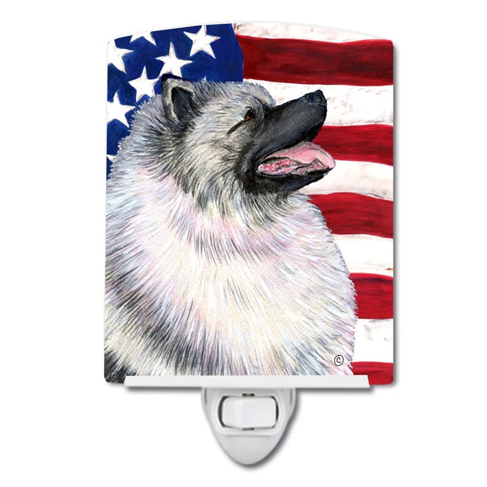 Carolines Treasures Ceramic Night Light USA American Flag Keeshond 6x4x3in Multicolor Model SS4051CNL