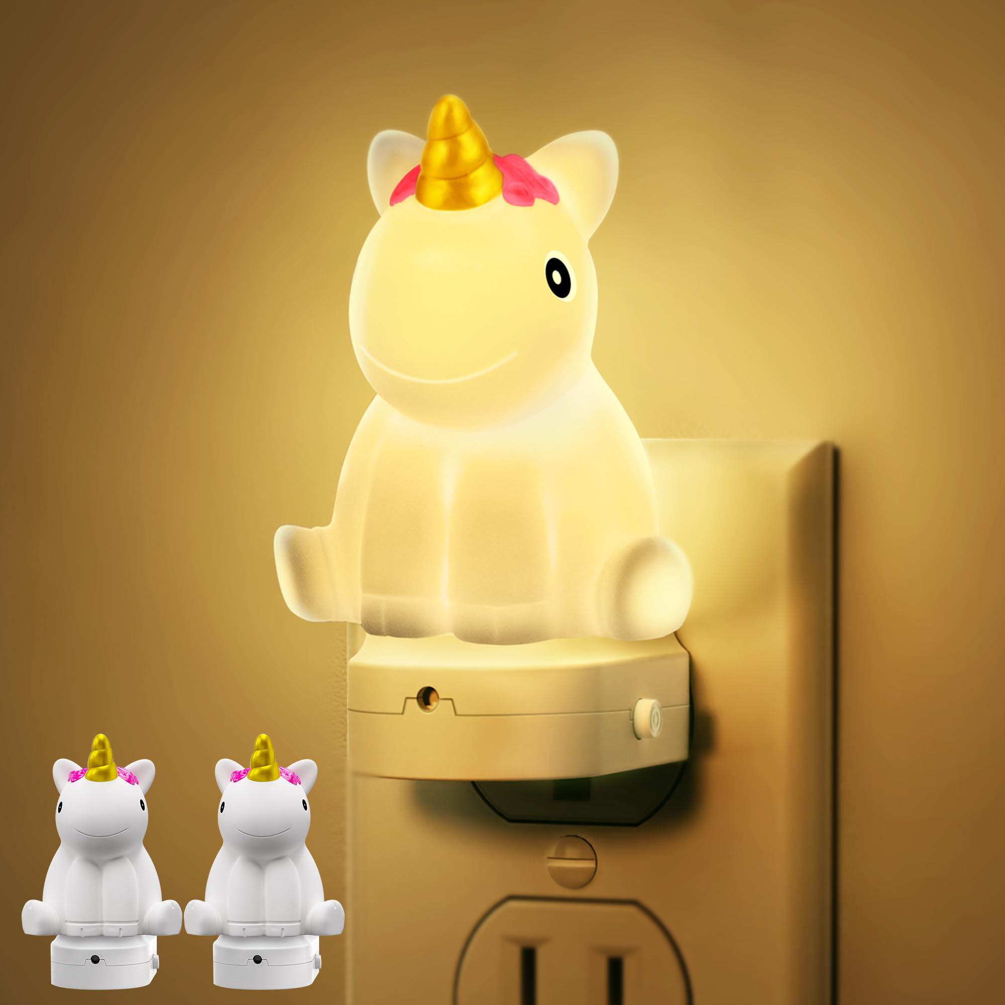 Doresshop Led Night Light For Kids[2 Pack]  3D Cute Unicorn Night Lights Plug Into Wall With Dusk To Dawn Sensor  Rgb+Soft White 3000K Night Light  Christmas Birthday Gift For Kids  Room Decor