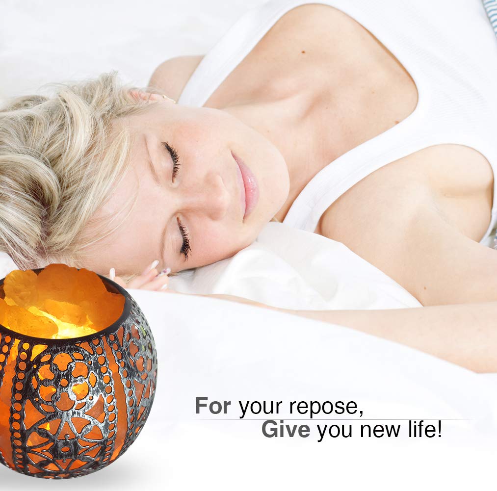 Imy King Salt Night Light,Natural Wall Light Salt Lamp With 2 Bulbs, Himalayan Rocks Salt Lamp With Spherical Metal Basket Gift