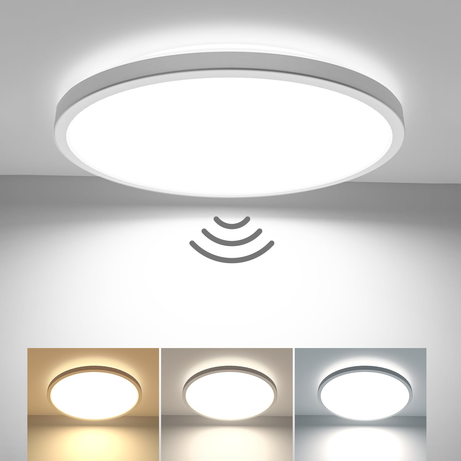 Slochi Motion Sensor LED Ceiling Light - 3000K-6500K Flush Mount, 15W 1500LM, 7 Inch Motion Activated with Timer for Closet, Hal