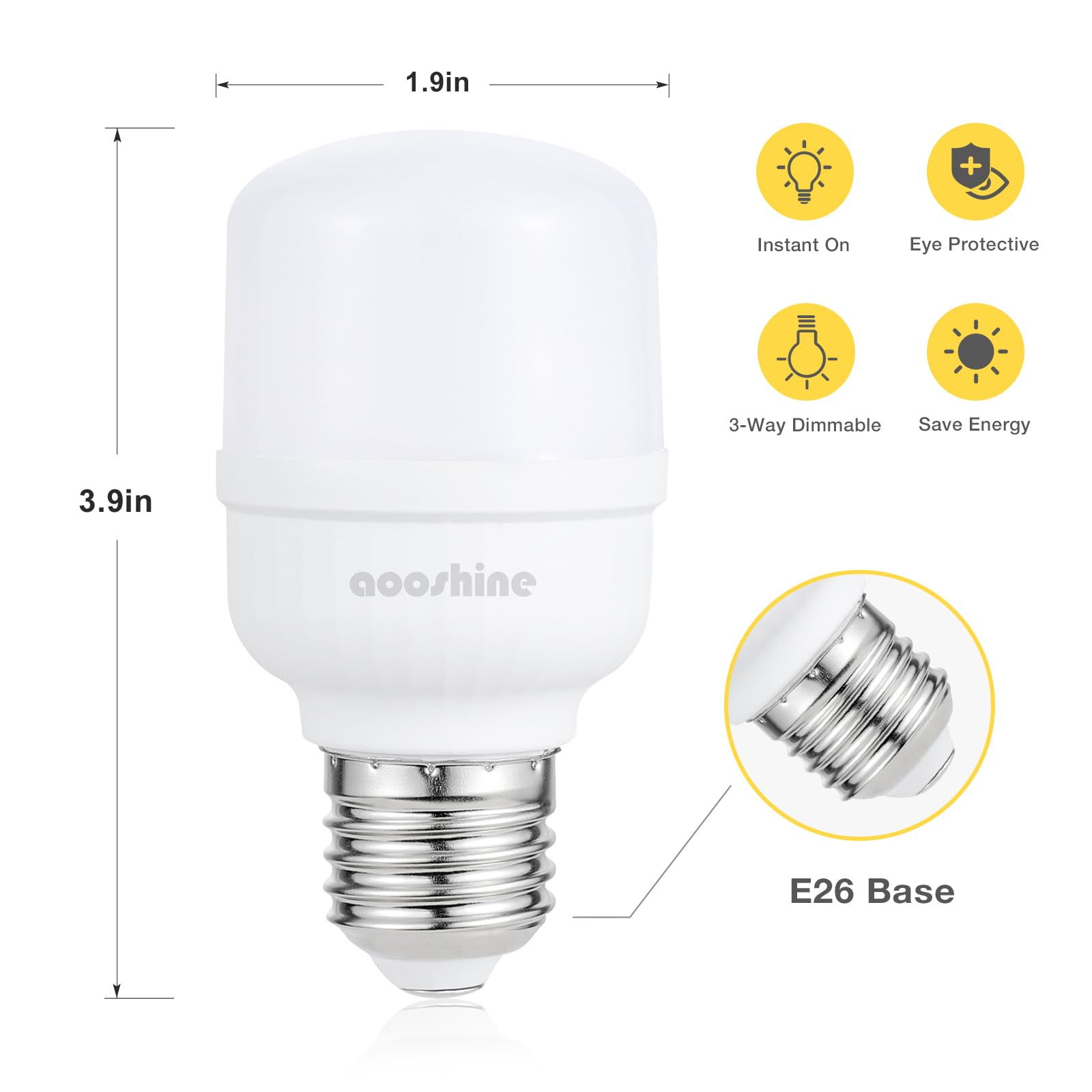 aooshine Q50 Dimmable LED Light Bulb, 3000K Warm White, E26 Base, 6W, 650 Lumens, Iron Material, 1 Pack