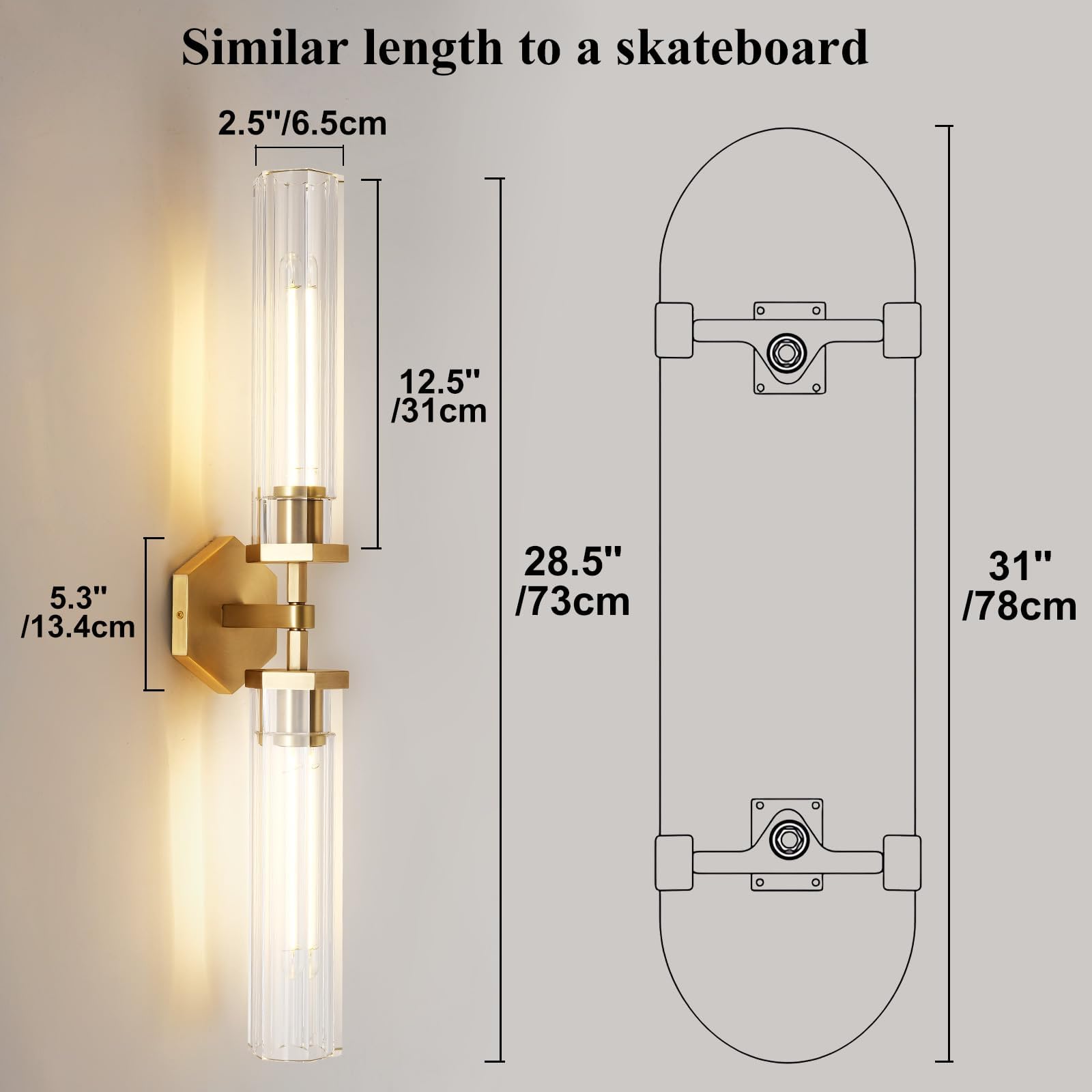 Crystal Bathroom Vanity Wall Sconces Set Of Two Gold Modern Sconces Wall Lighting  28.5In Brass Vanity Lights Indoor Linear Wall Sconce Light For Bedroom Hallway Staircase Living Room Dining Room