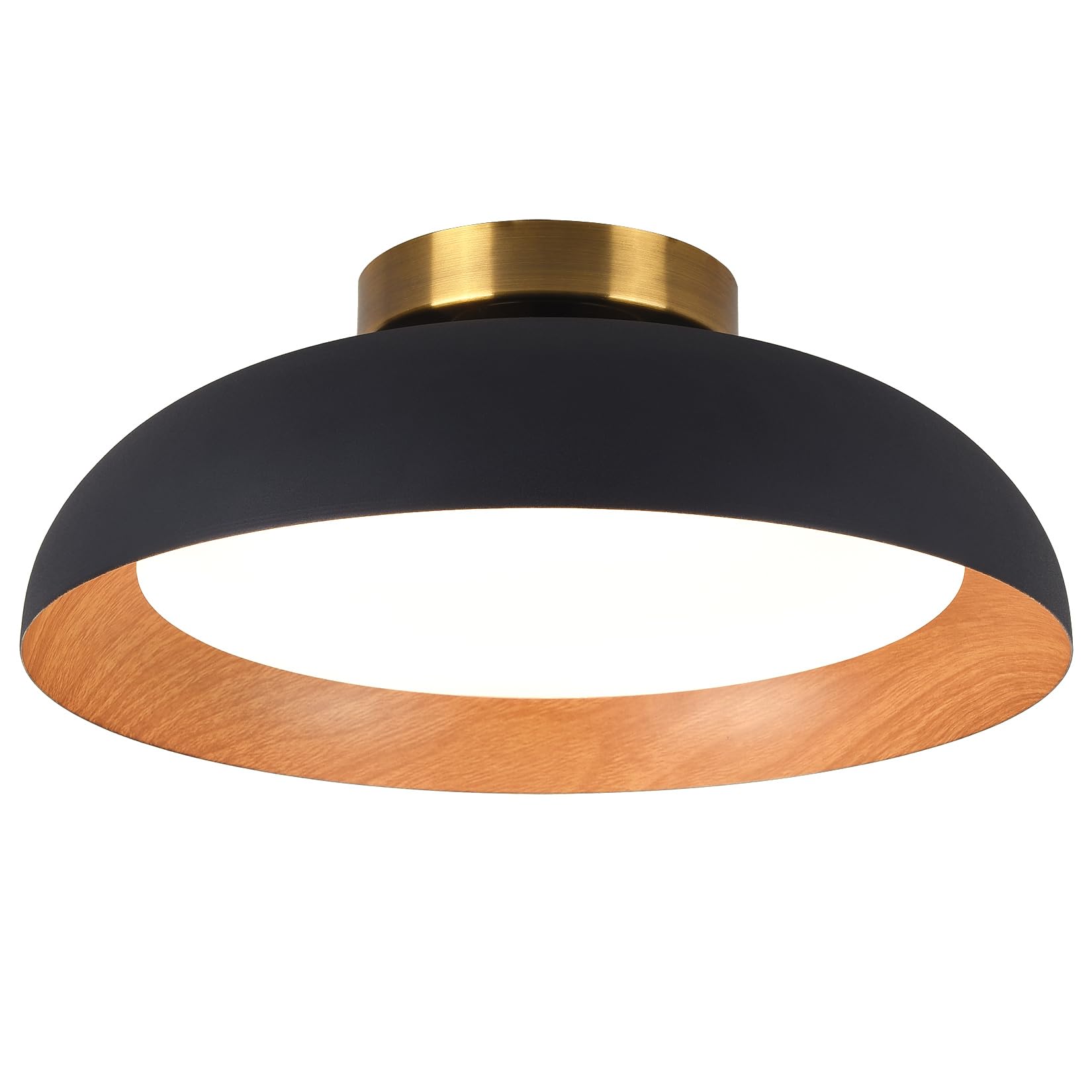 Bargeni Flush Mount Ceiling Light,12.5 inch LED Ceiling Light Fixture,5CCT Dimmable/2700K-6000K/20W, Matte Black with Wood Accen