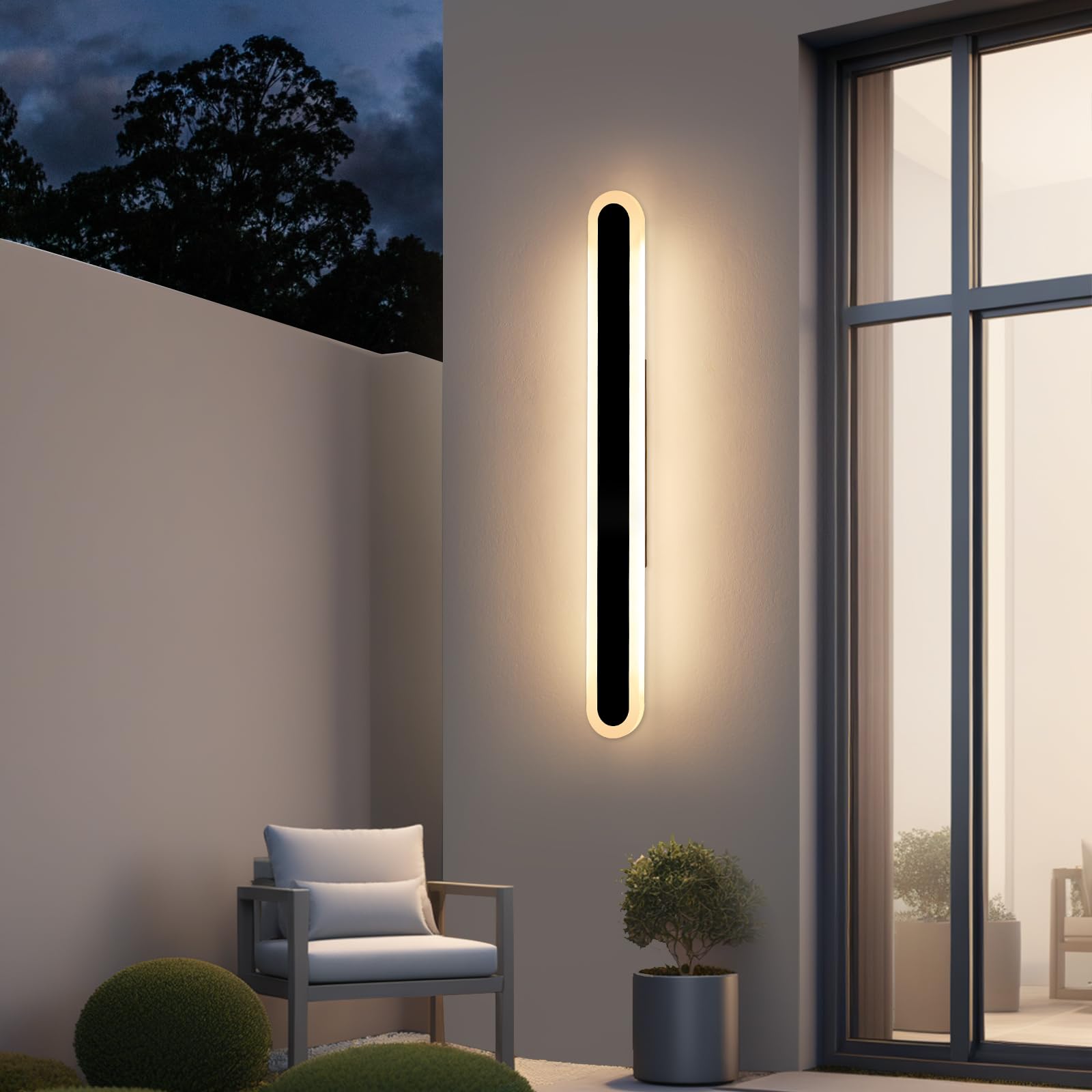 Mikeru 39.4Inch Outdoor Wall Lights, Warm White Front Porch Light Ip65 Oval Outdoor Light For House 35W Wall Mounted Acrylic Wall Light For Proch, Living Room, Balcony Decorative Lighting