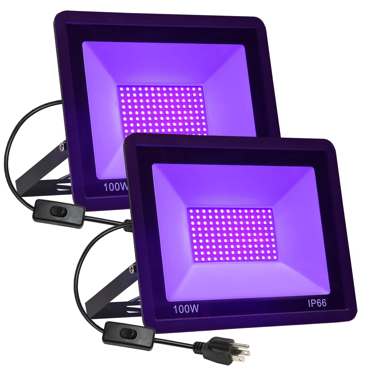 QIYEKA 2 Pack 100W LED Black Lights, Flood Blacklight with Plug, IP66 Waterproof Outdoor UV Spotlight for Dance Party Large Spac