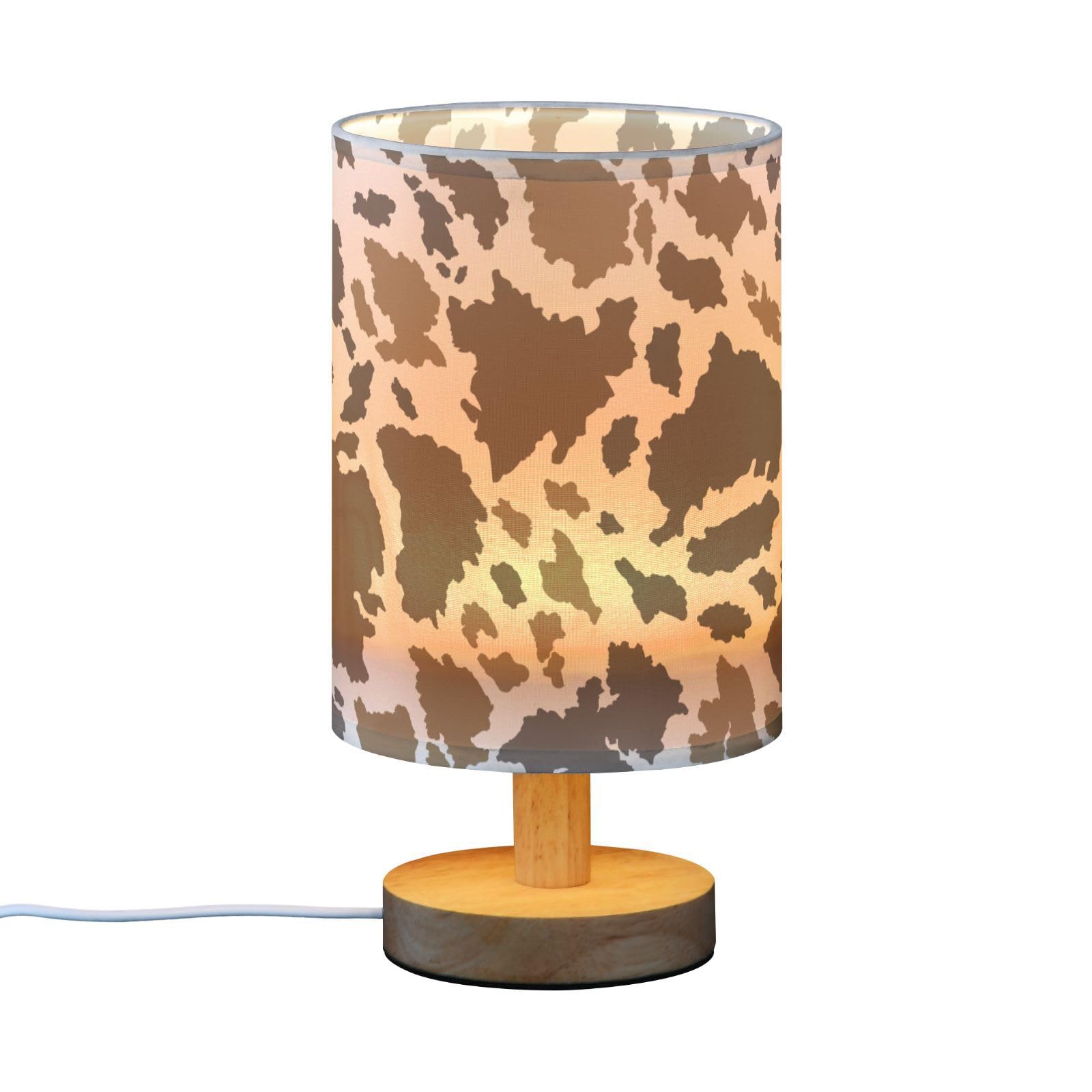 Oarencol Bedside Table Lamp Cow Print Nightstand Lamp With Wood Brown Animals Skin Desk Lamps For Bedroom Living Room Nursery Of