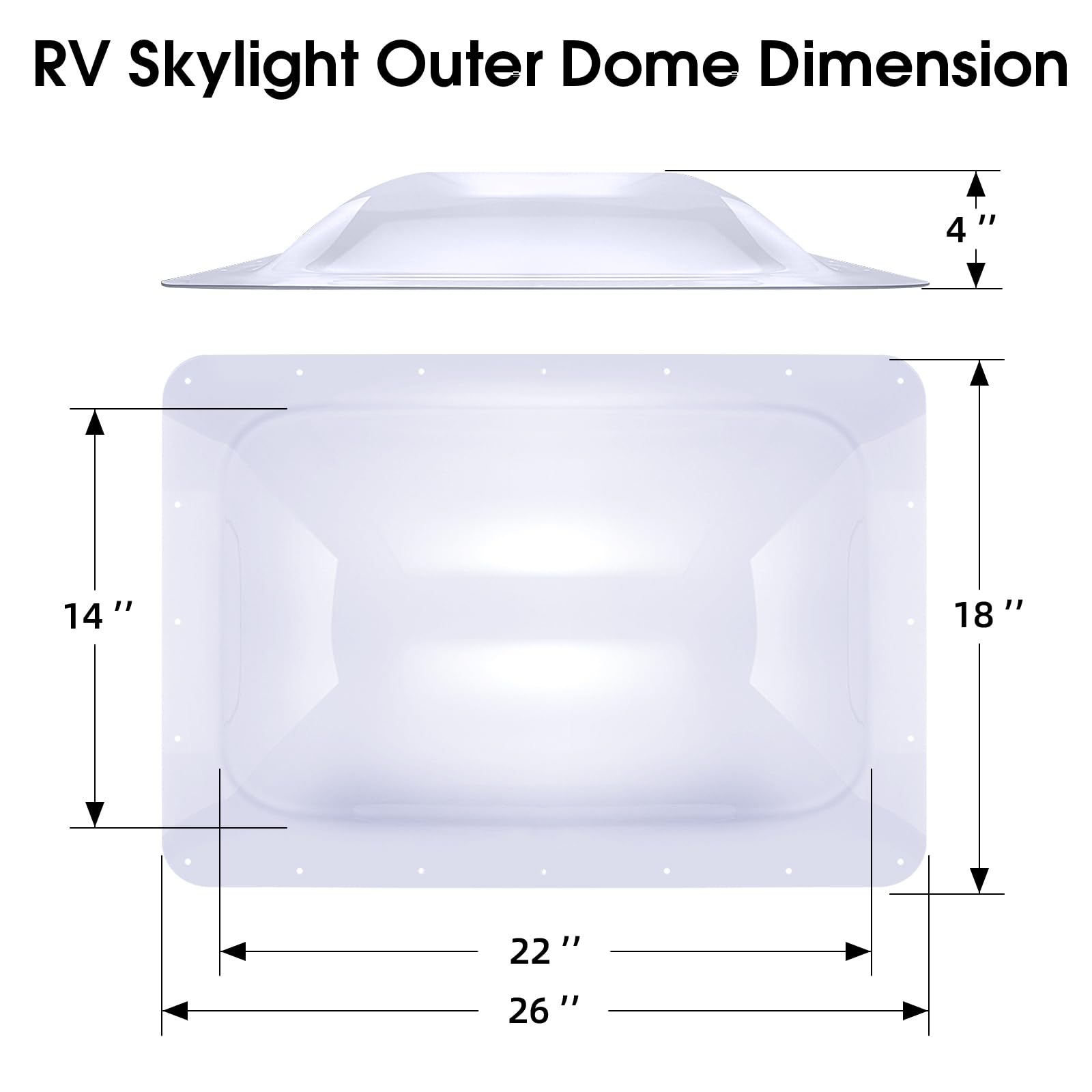 Rv Skylight Replacement Bundle,18'' X 26'' Skylight Outer Dome Fit 14'' X 22'' Opening,Rv Shower Skylight For Camper Trailer Fif