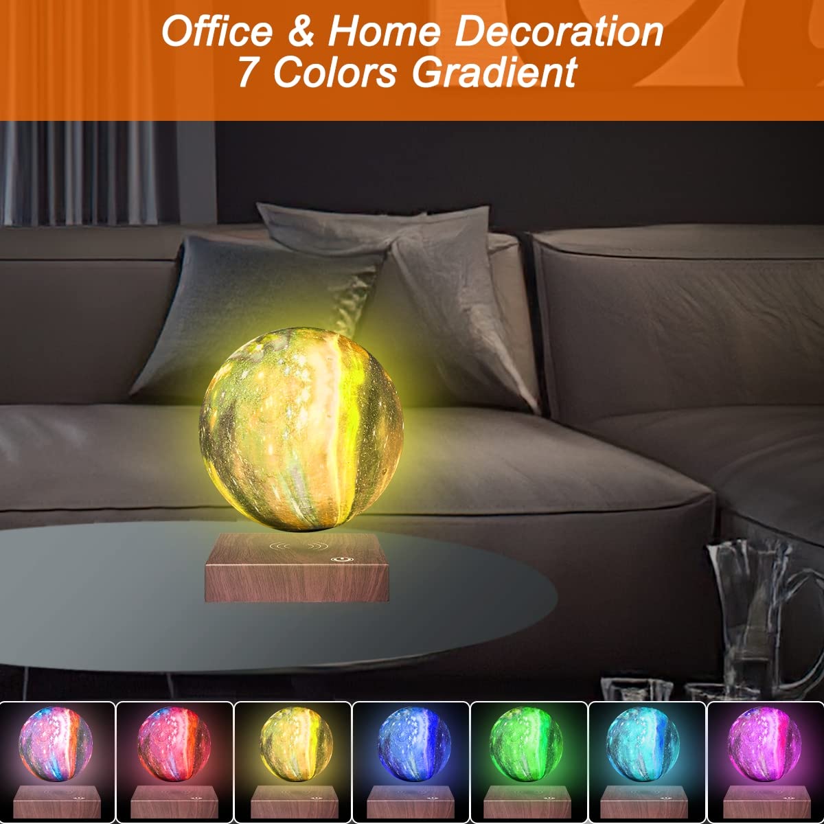 VGAzer Levitating Moon Lamp, 7 Color LED Light, Square Base, Model VA1213, Plastic