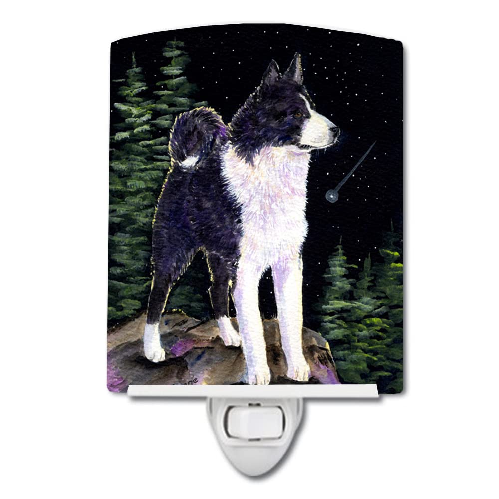 Carolines Treasures Ceramic Night Light, Starry Night Design, UL-Certified, 6x4x3in, Karelian Bear Dog