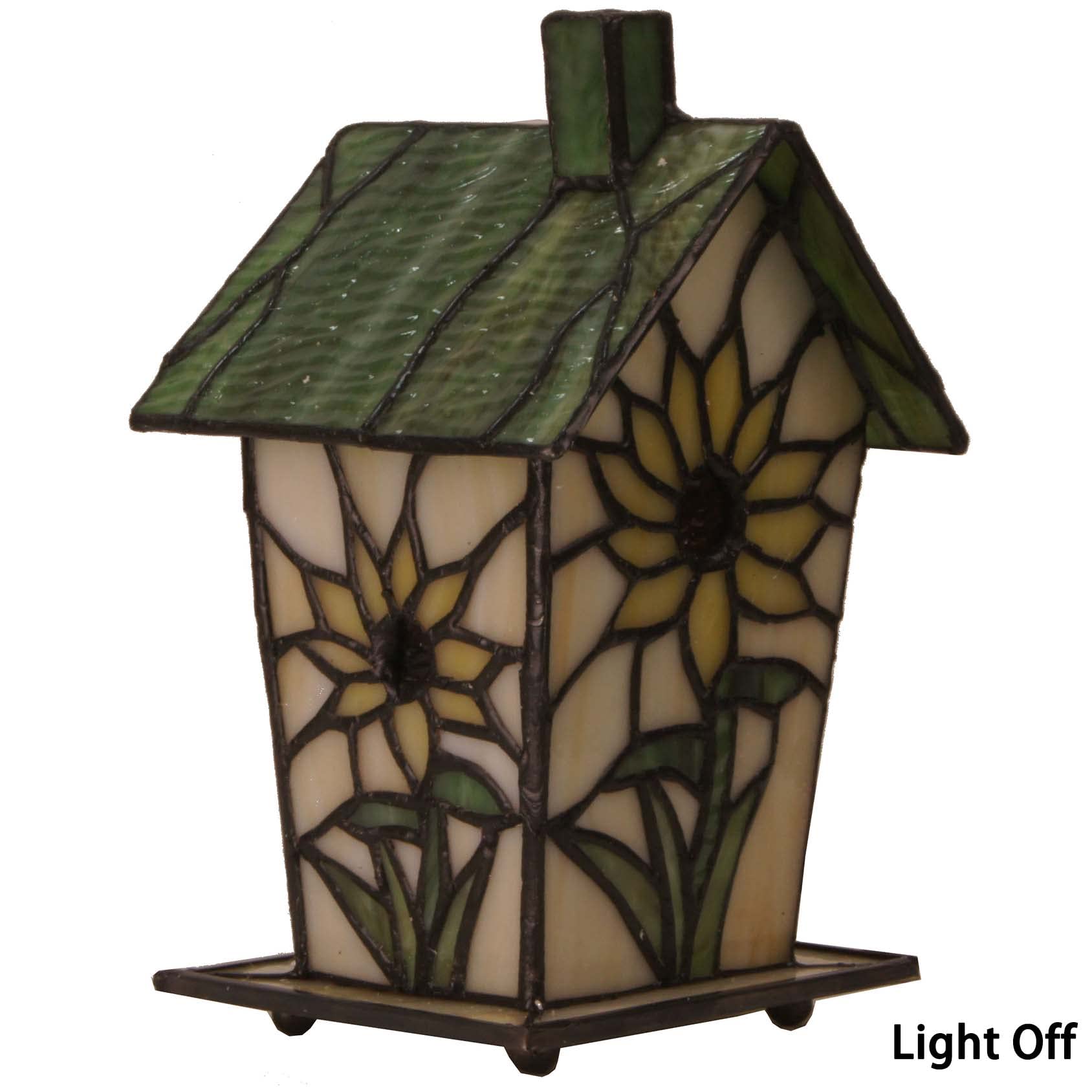 Bieye Birdhouse Table Lamp - Tiffany Style Stained Glass, 7-inch High, Sunflower Decor