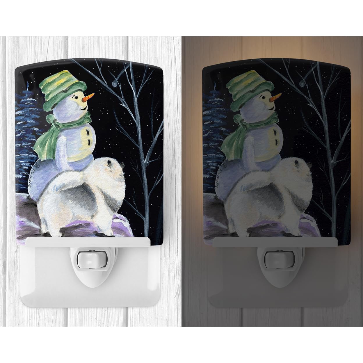Carolines Treasures Snowman Ceramic Night Light, UL-Certified, 6x4x3in, Keeshond 8557, Ideal for Bedroom, Bathroom, Nursery