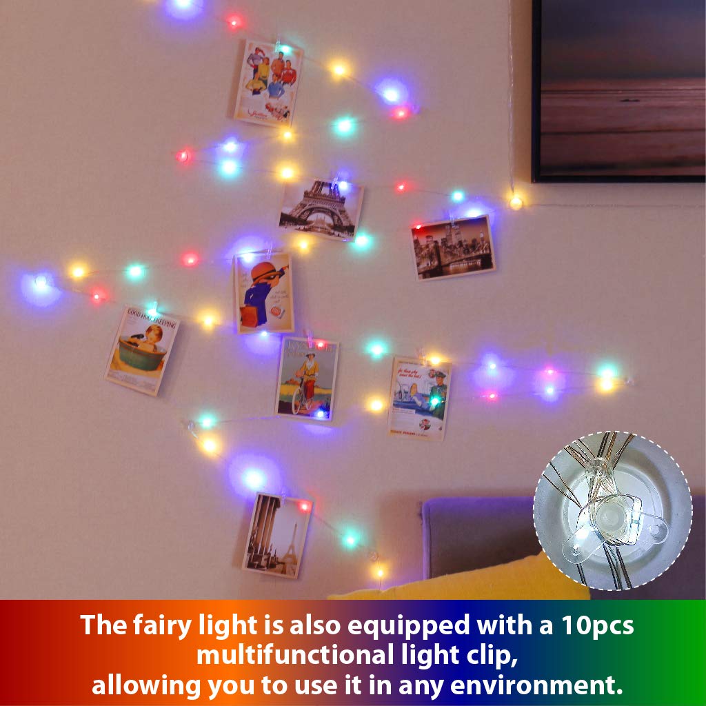 HXWEIYE Fairy String Light, 120LEDs Multicolor, 40Ft with 52 Clips & 12 Hooks, USB Powered, Model HY100150-120