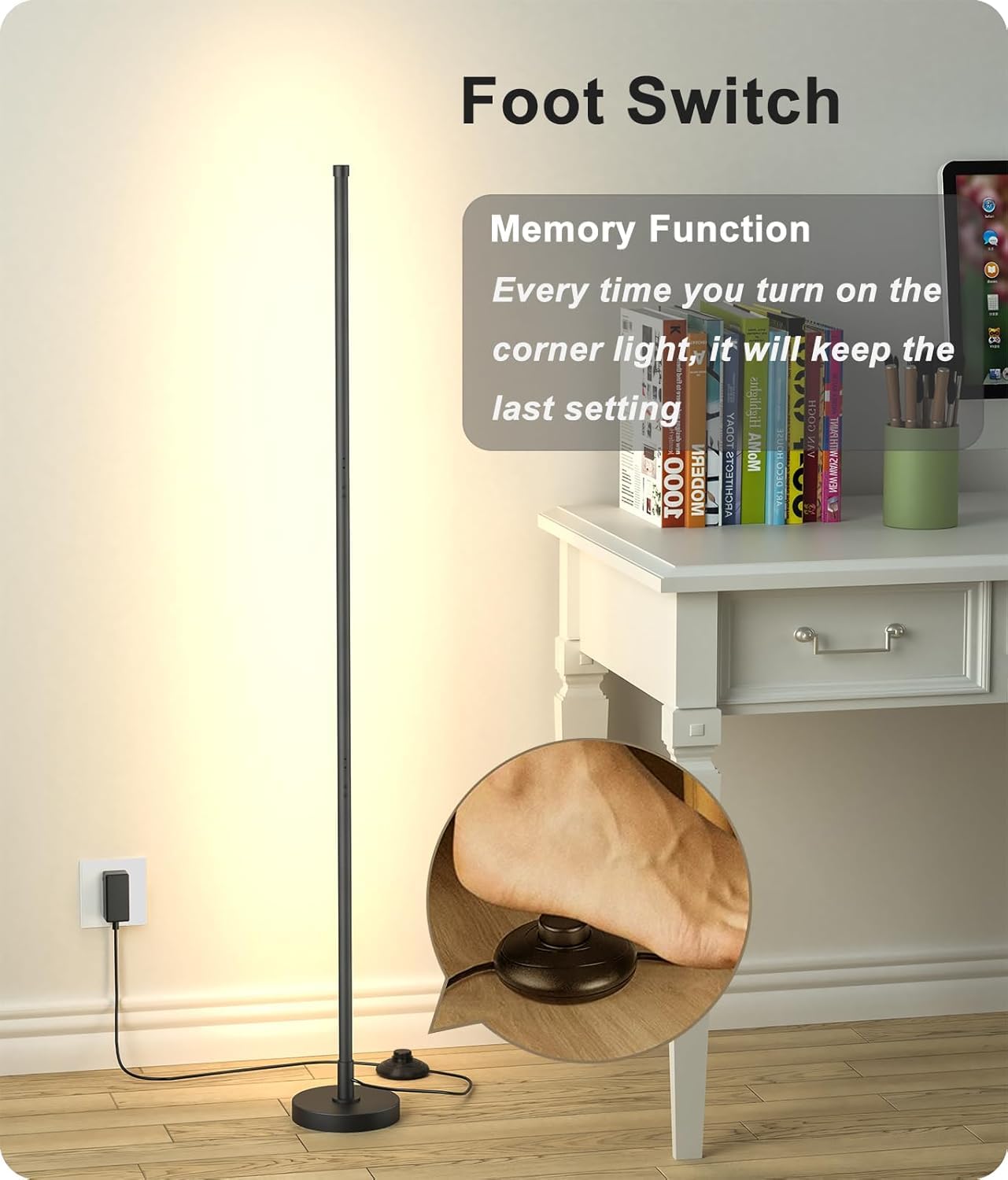 Mudodi Corner Floor Lamp, Minimalist Led Floor Lamp With Remote Control, Dimmable Corner Light,Floor Lamps For Living Room, Bedr