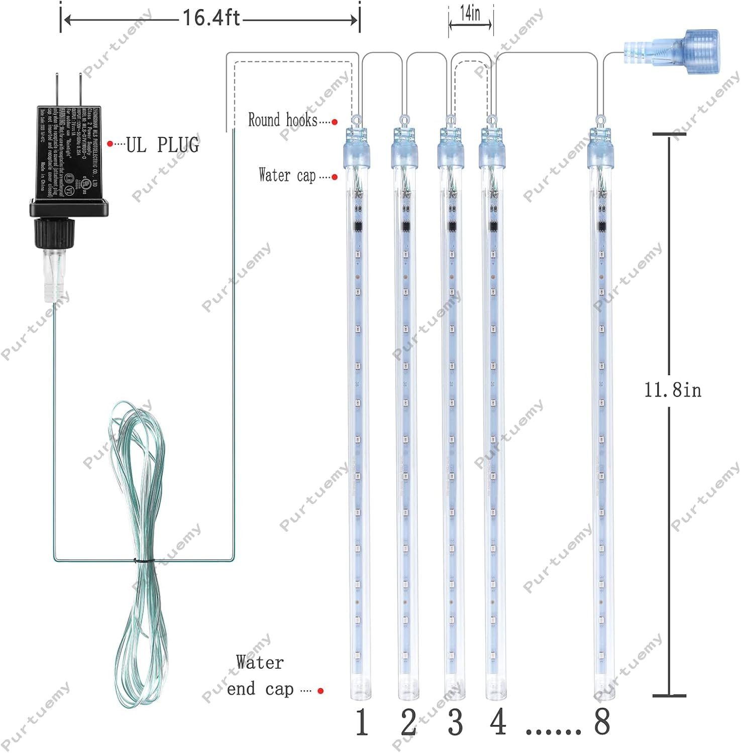 Halloween Decorations Outside, Purtuemy Meteor Shower Lights 12 Inch 8 Tubes Icicle Halloween String Lights For Halloween Christmas Decorations Tree Party Yard Outdoor, Ul Plug, Green Christmas Lights
