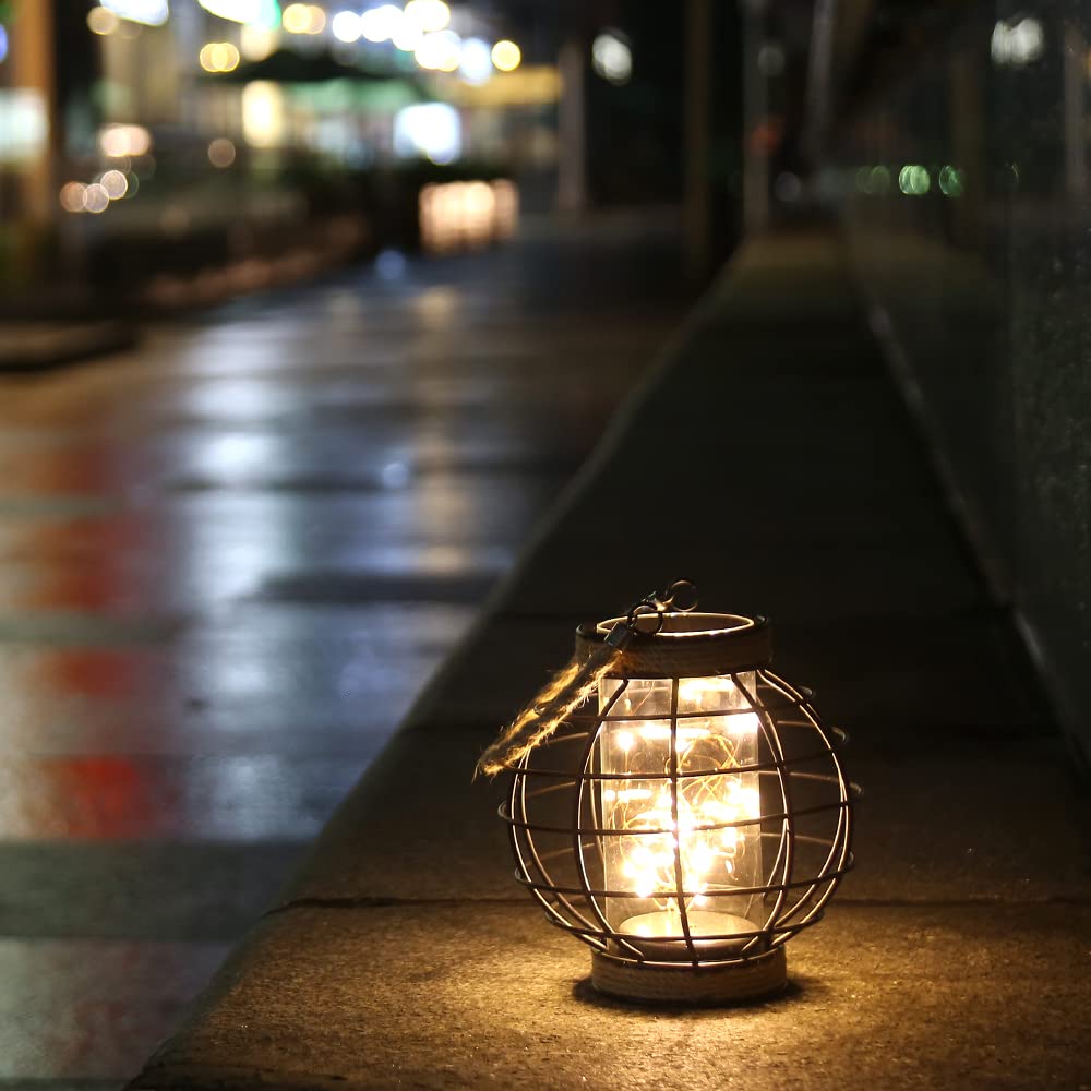 Jhy Design Metal Cage Led Lantern - 7.3&quot; Battery Powered Fairy Light For Indoor/Outdoor Events