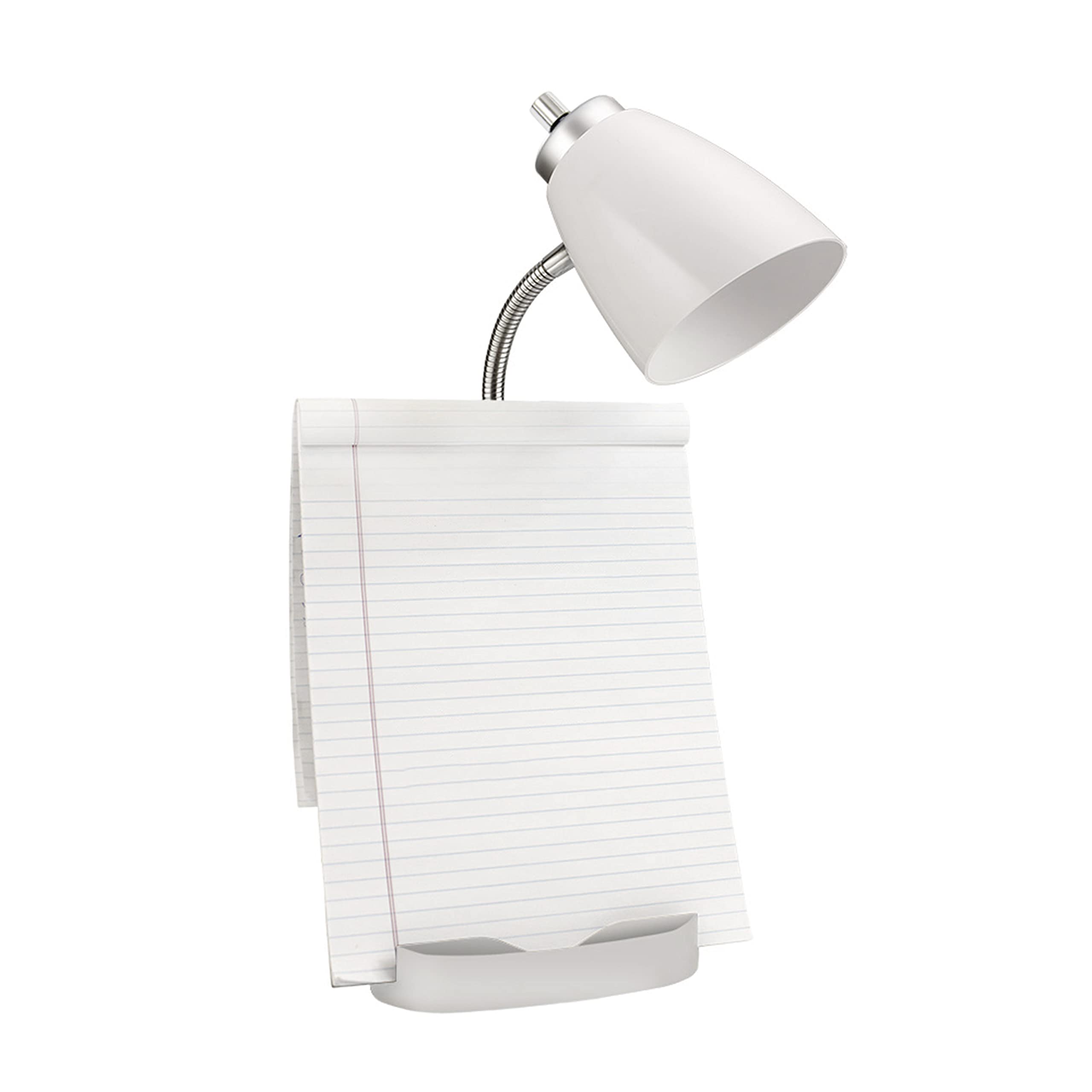 Simple Designs Gooseneck Desk Lamp With Ipad Holder, White, Abs Plastic, Model Ld1002-Wht, Pack Of 1