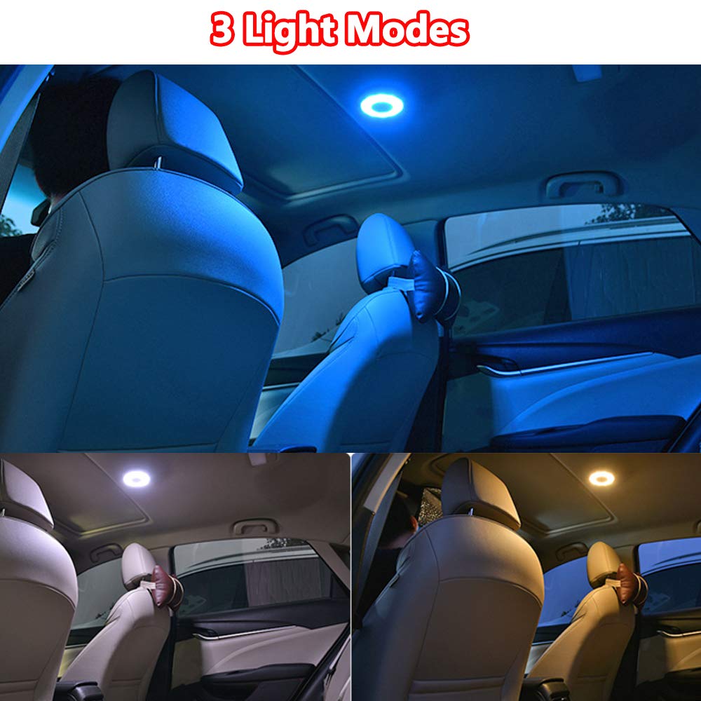 TYMXGHF USB Rechargeable LED Dome Light - Multi-Function 12V Ceiling Light for Car, RV, Camping - Amber Yellow, Ice Blue, Warm White