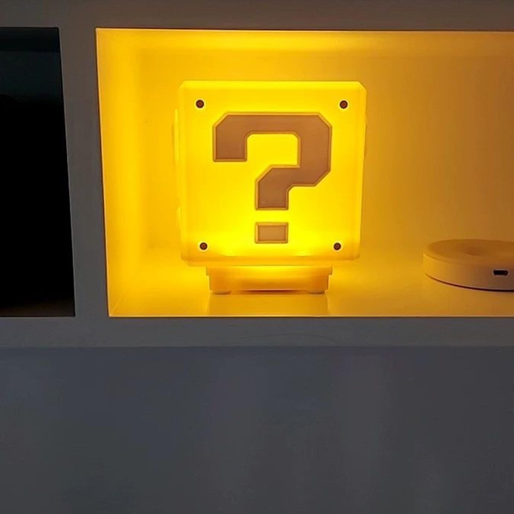 hopanrel Super Bros Question Block Lamp - Square LED Night Light with USB Cable, Yellow, HR-question lamp, Coin Sound Effect for Kids