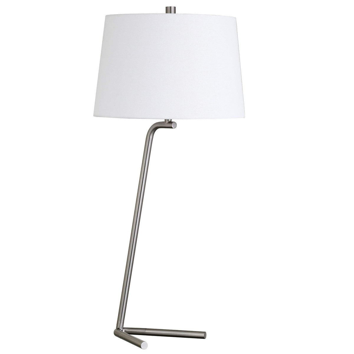 Homeroots 28&quot; Silver Metal Table Lamp With White Drum Shade - Modern Lighting Decor