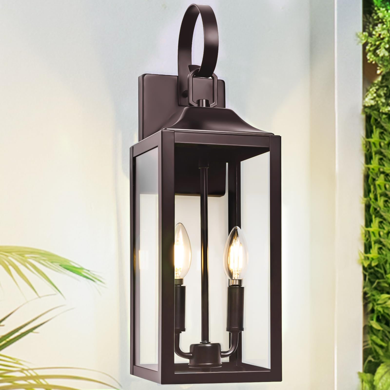 Yolsunes 19'' Oil Rubbed Bronze Outdoor Wall Lantern 2-Light, Large Outside Modern Wall Sconce Light Fixture, Brown Porch Light 