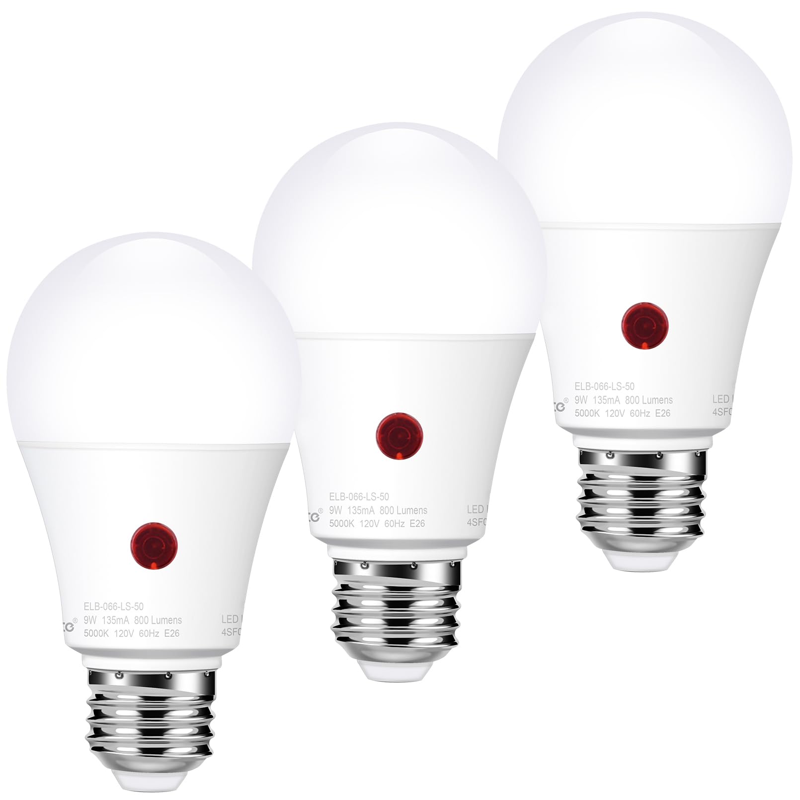 Emotionlite Dusk to Dawn LED Light Bulbs, 60W Equivalent, Neutral White, A19 Size, 9W, E26 Base, 3 Pack