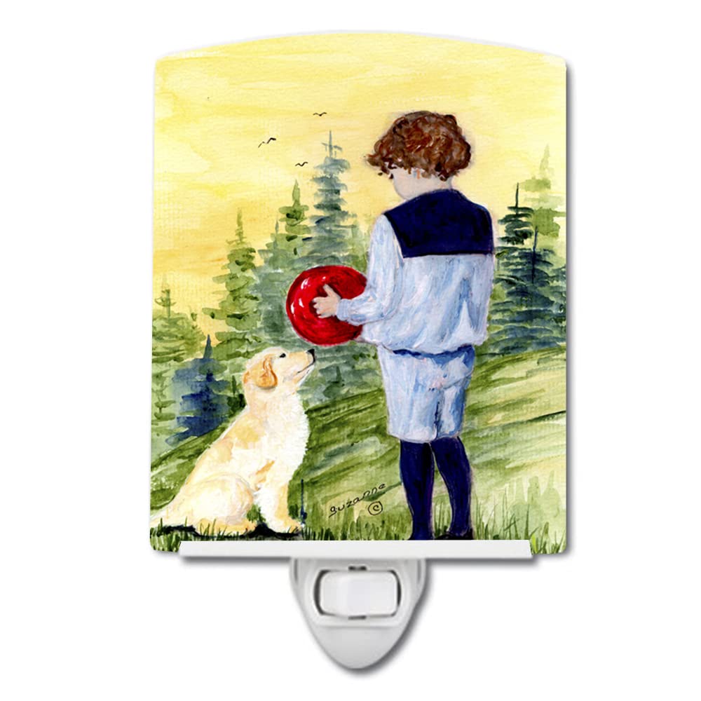 Caroline'S Treasures Ss8530Cnl Little Boy With His Golden Retriever Ceramic Night Light Compact, Ul-Certified, Ideal For Bedroom, Bathroom, Nursery, Hallway, Kitchen, 6X4X3, Multicolor