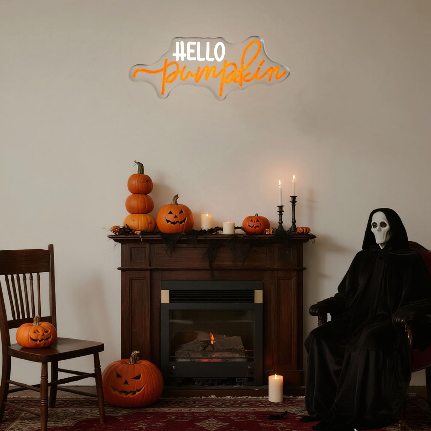 Hello Pumpkin Neon Light Sign Fall Led Wall Decor With Glowing Orange Pumpkin Neon Signs For Autumn Thanksgiving Halloween Or Spooky Party Decoration - Home Bar Caf? Window Light