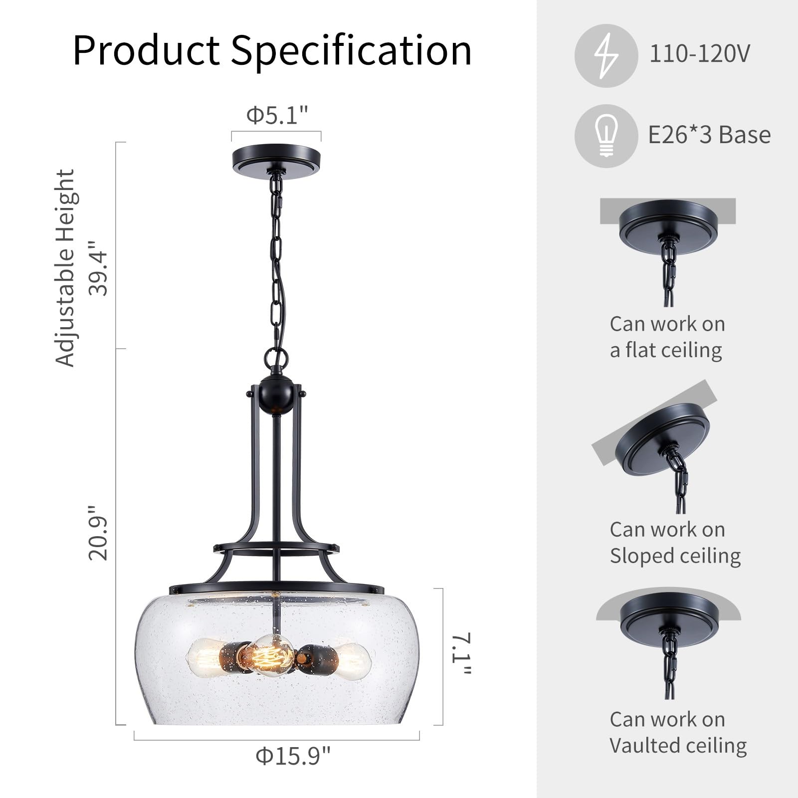 Wuzups Gold Industrial Chandelier Ceiling Light Fixture With Clear Glass Shades, 11.8&quot; H X 13.4&quot; W