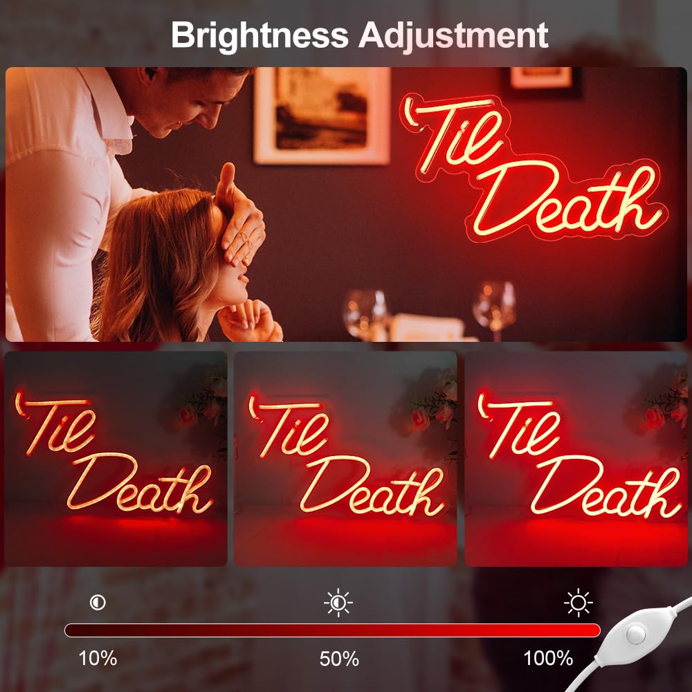 Jxin Til Death Neon Sign For Wall Decor  Til Death Led Neon Light Signs For Wedding Engagement Birthday Anniversary Proposal Party Bedroom Office  Wedding Gifts For Loved Ones  16X9 Red