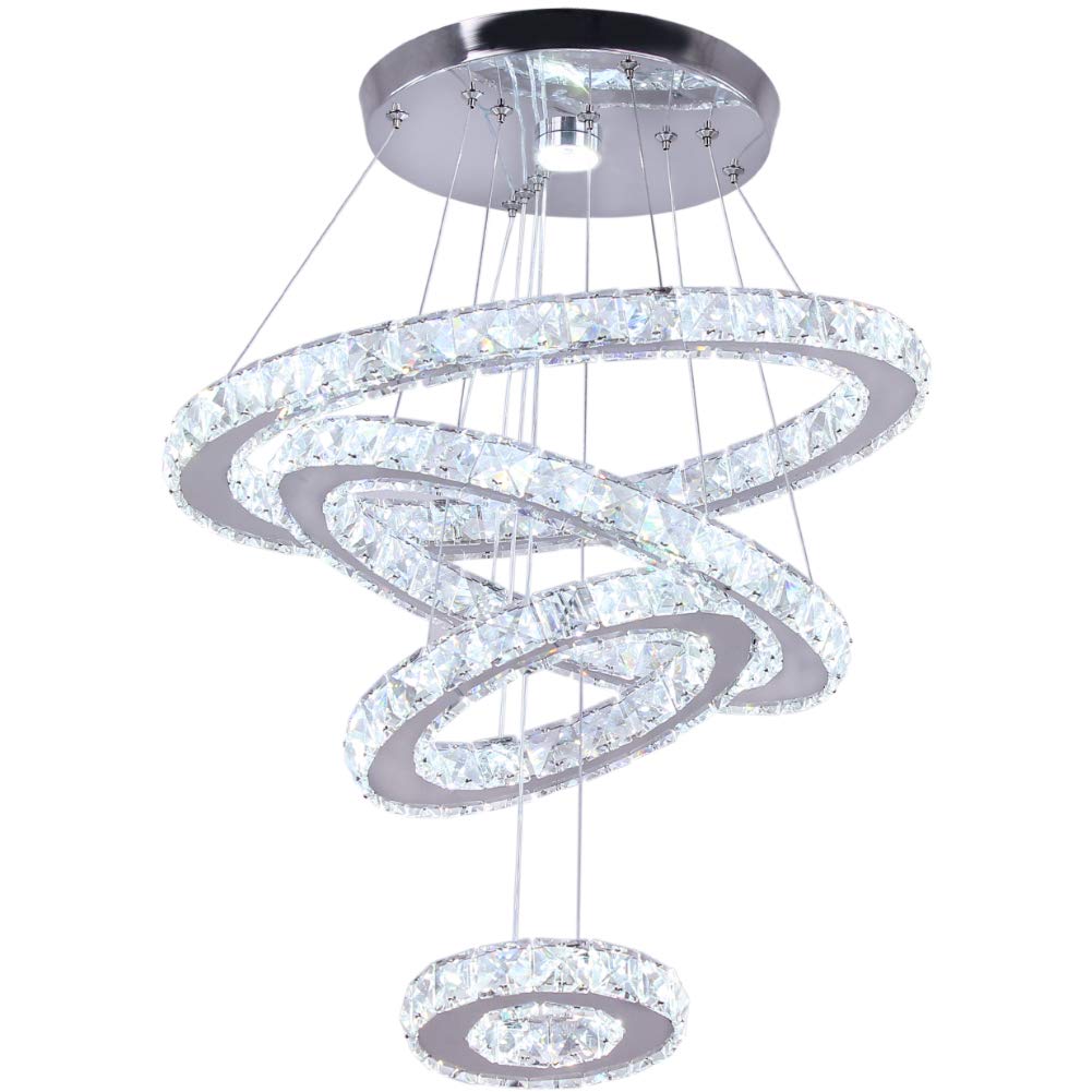 Diisunbihuo Crystal Chandeliers Modern Led Rings Pendant Light Adjustable Stainless Steel Ceiling Light Fixture For Living Room 
