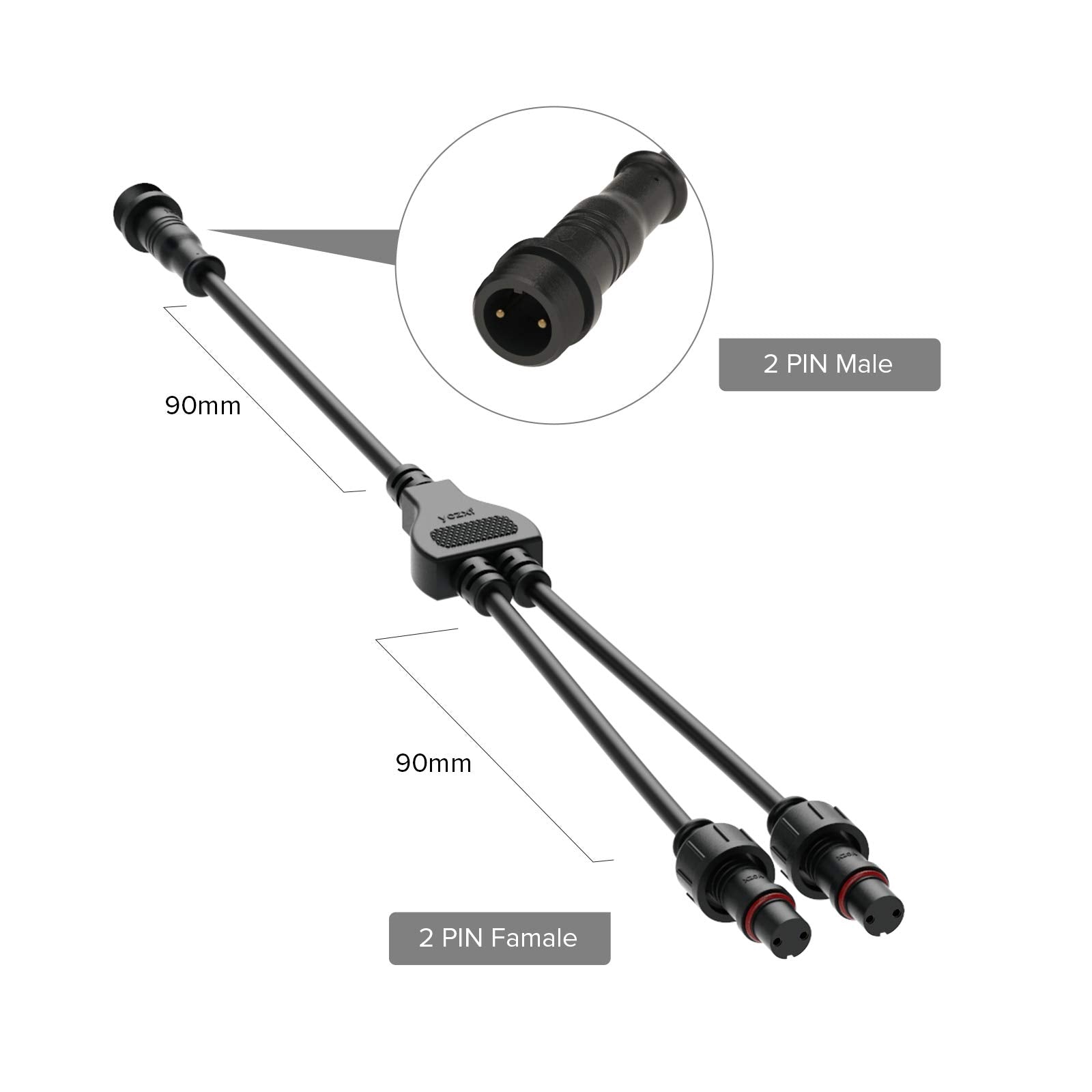 Btf-Lighting 2 Core 2 Pin Small Size Ip65 Y Shape 1 Male-Divided-2 Female Splitter Connector Black Plastics 0.32Mm²/22Awg 15Mm Nut Support All Btf-Lighting 2 Pin Connector 1 Pcs